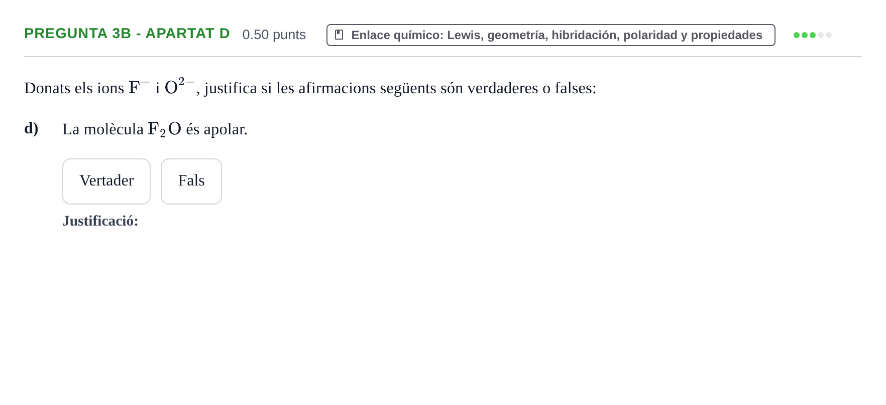 Enunciado: Pregunta 3B - Apartat d · Química PAU Baleares Extraordinaria 2025