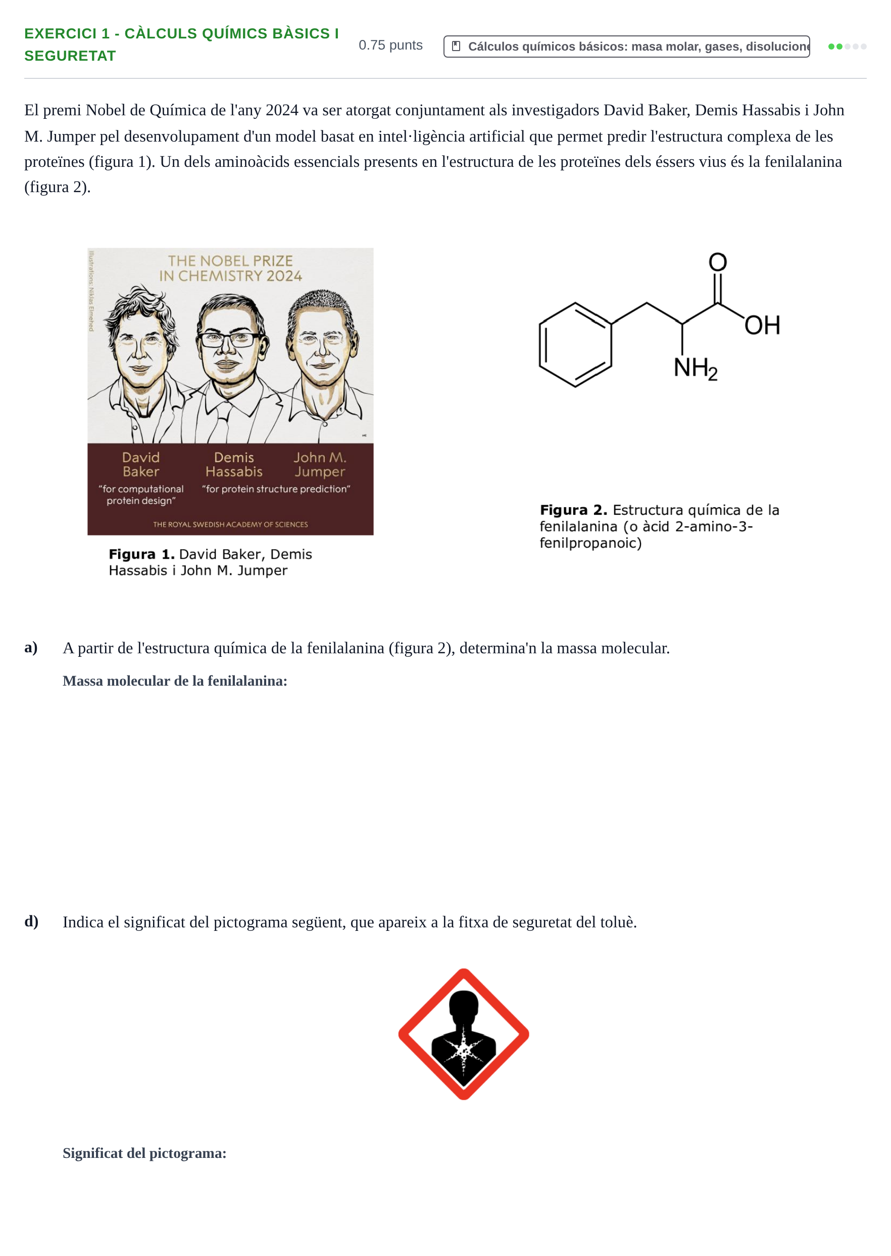 Enunciado: Ejercicio 1 - Càlculs químics bàsics i seguretat · Química PAU Baleares Ordinaria 2025