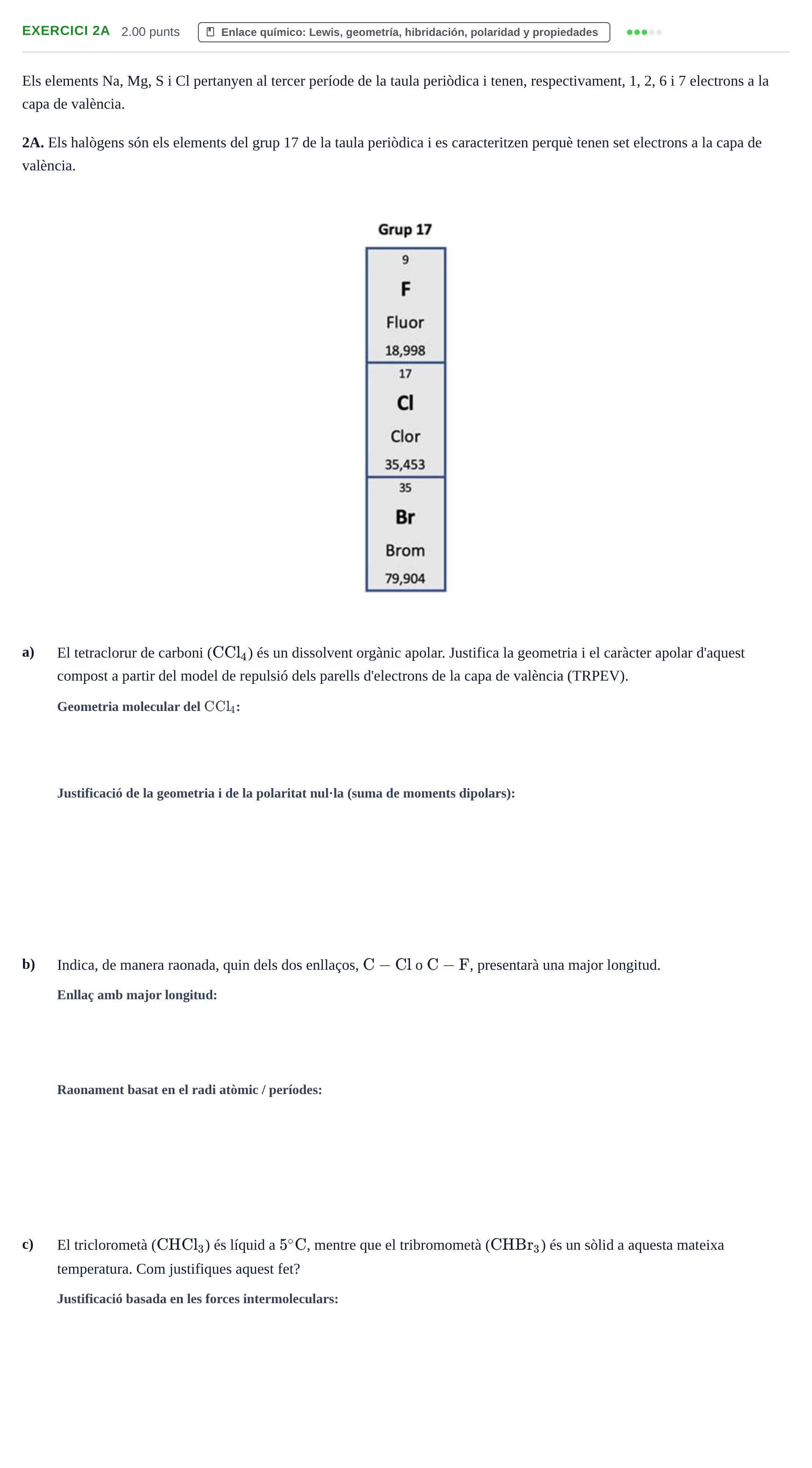 Enunciado: Ejercicio 2A · Química PAU Baleares Ordinaria 2025