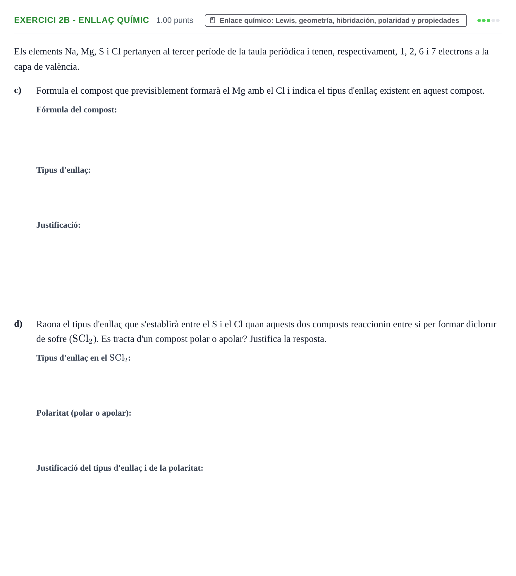 Enunciado: Ejercicio 2B - Enllaç químic · Química PAU Baleares Ordinaria 2025