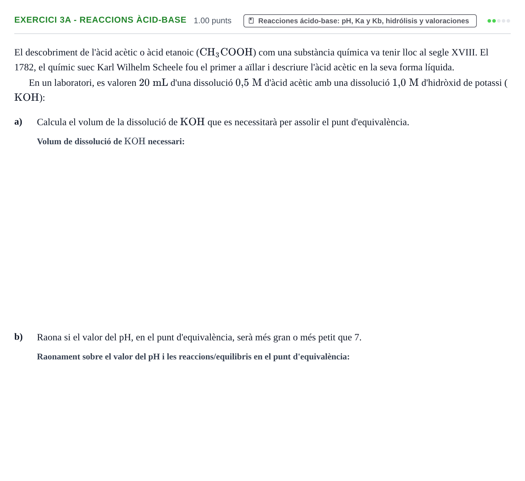 Enunciado: Ejercicio 3A - Reaccions àcid-base · Química PAU Baleares Ordinaria 2025