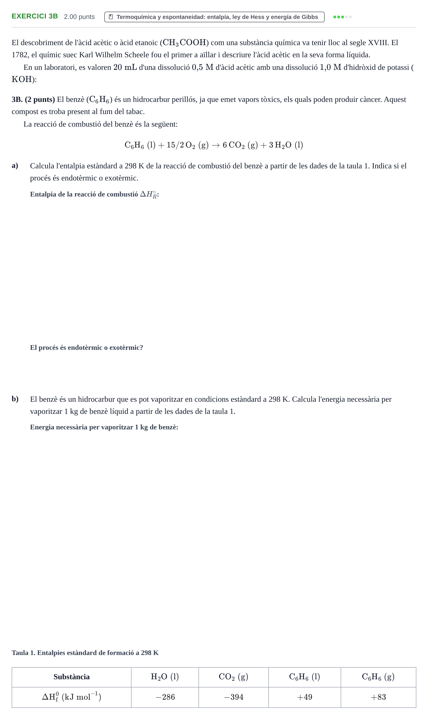 Enunciado: Ejercicio 3B · Química PAU Baleares Ordinaria 2025