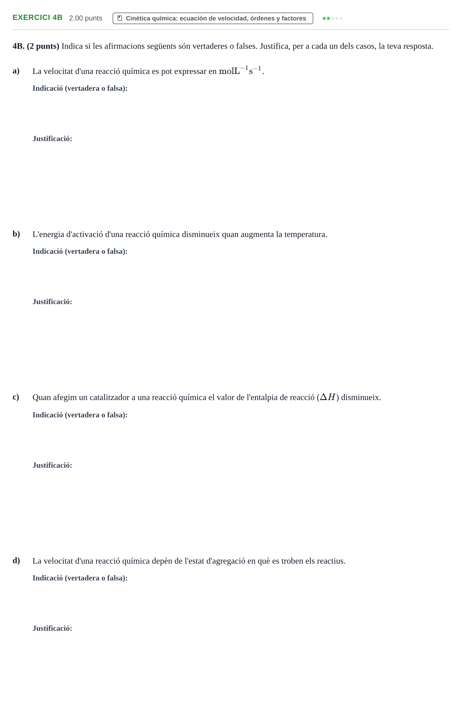 Enunciado: Ejercicio 4B · Química PAU Baleares Ordinaria 2025