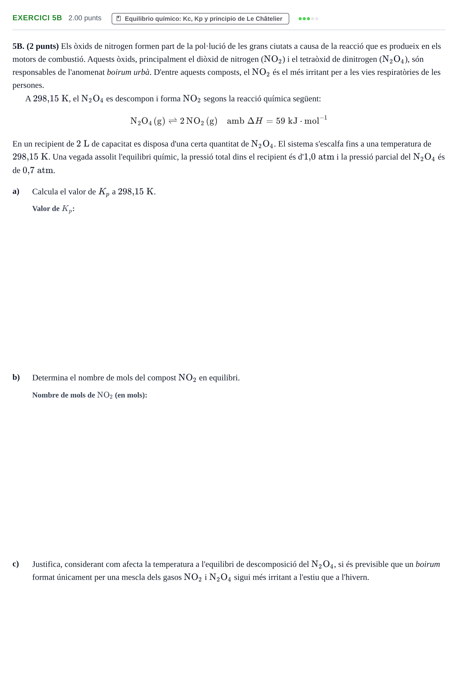 Enunciado: Ejercicio 5B · Química PAU Baleares Ordinaria 2025