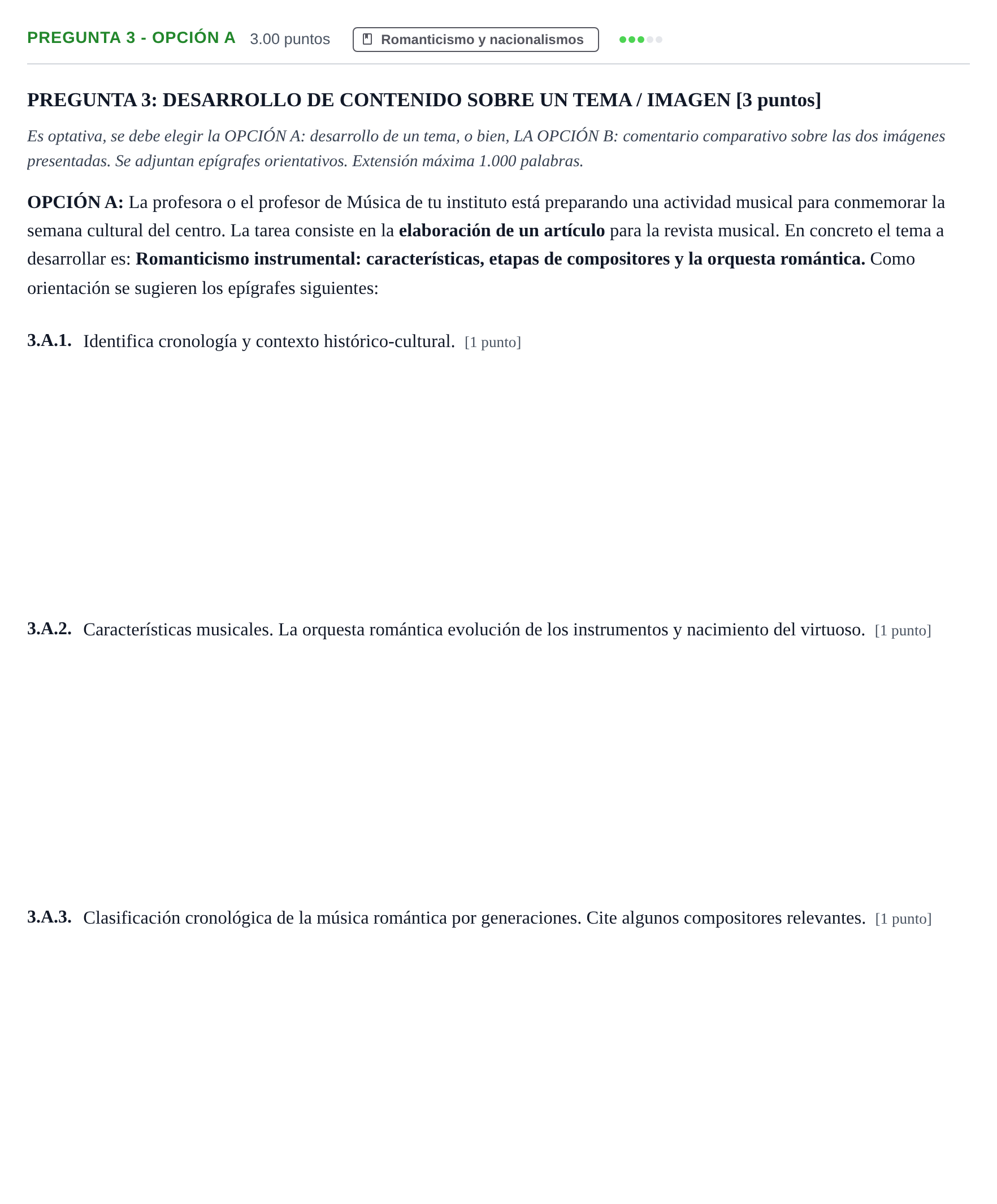 Enunciado: Pregunta 3 - Opción A · Historia de la Música y de la Danza PAU La Rioja Ordinaria 2026