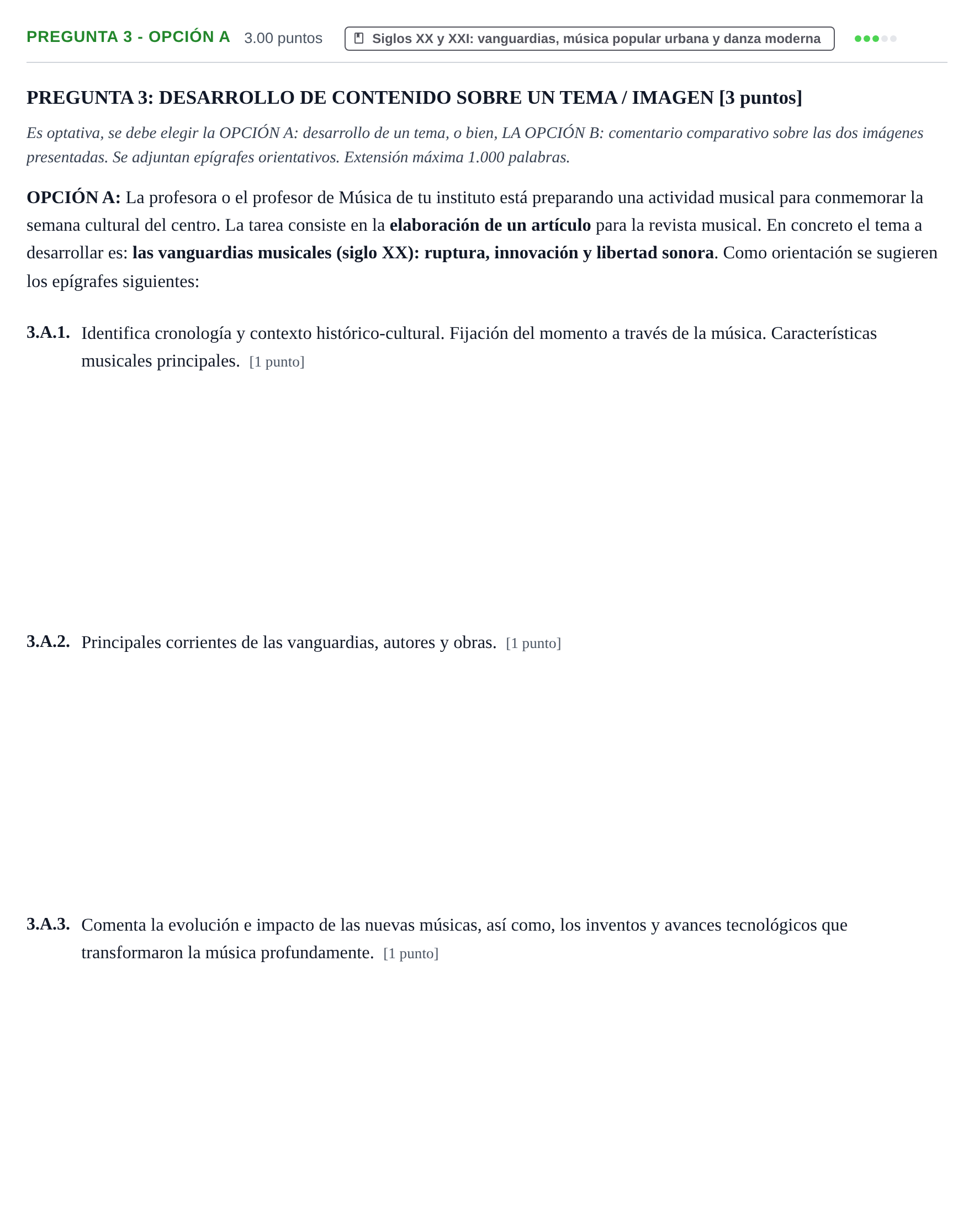 Enunciado: Pregunta 3 - Opción A · Historia de la Música y de la Danza PAU La Rioja Extraordinaria 2026