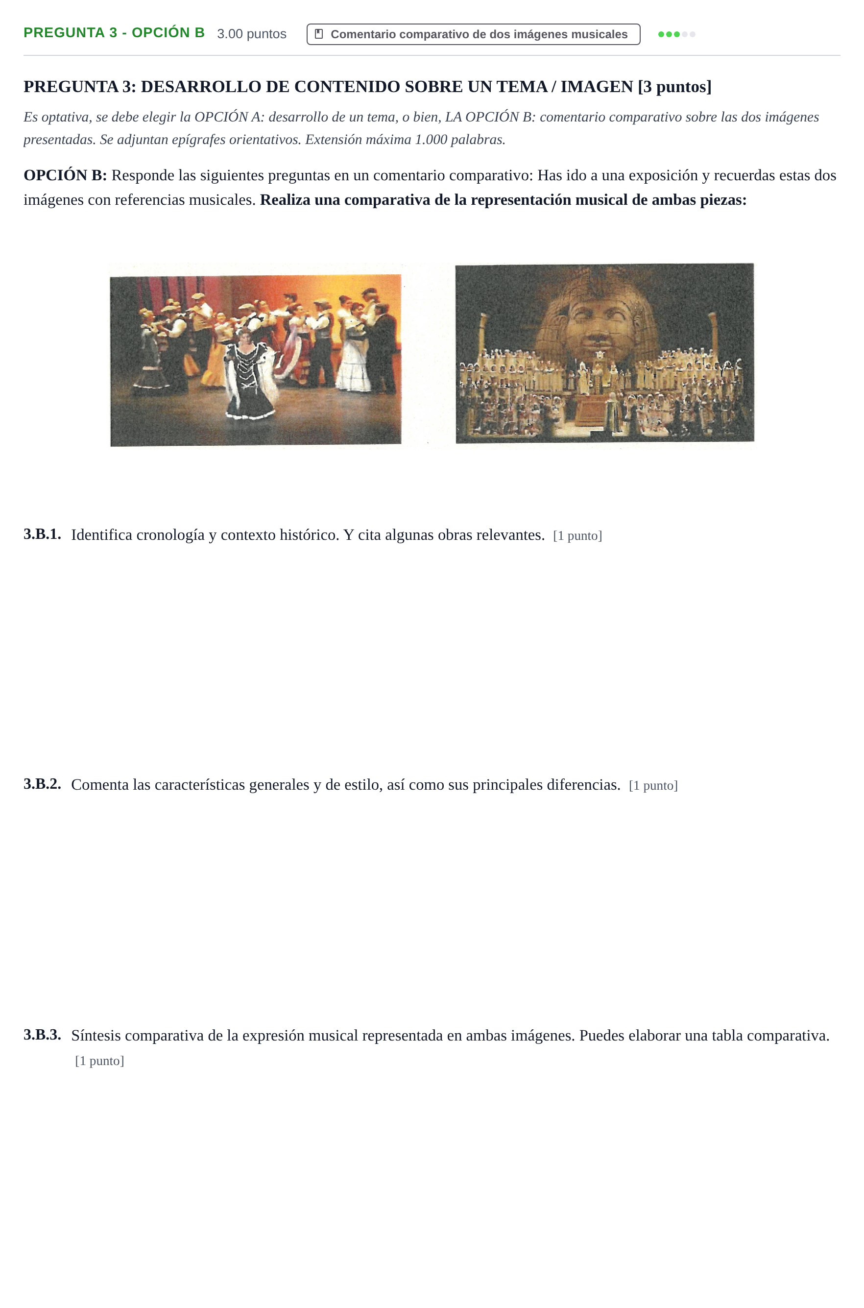 Enunciado: Pregunta 3 - Opción B · Historia de la Música y de la Danza PAU La Rioja Extraordinaria 2026