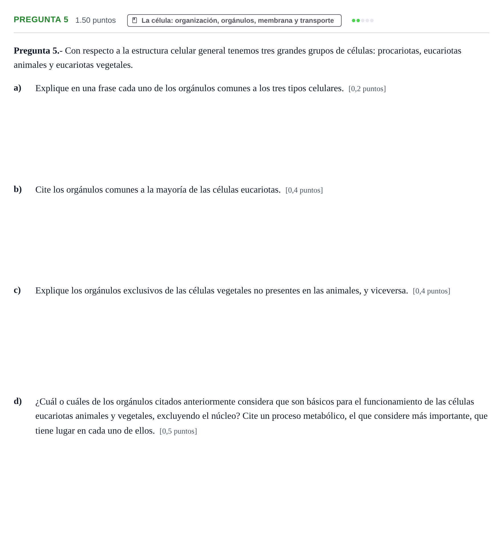 Enunciado: Pregunta 5 · Biología PAU La Rioja Extraordinaria 2025