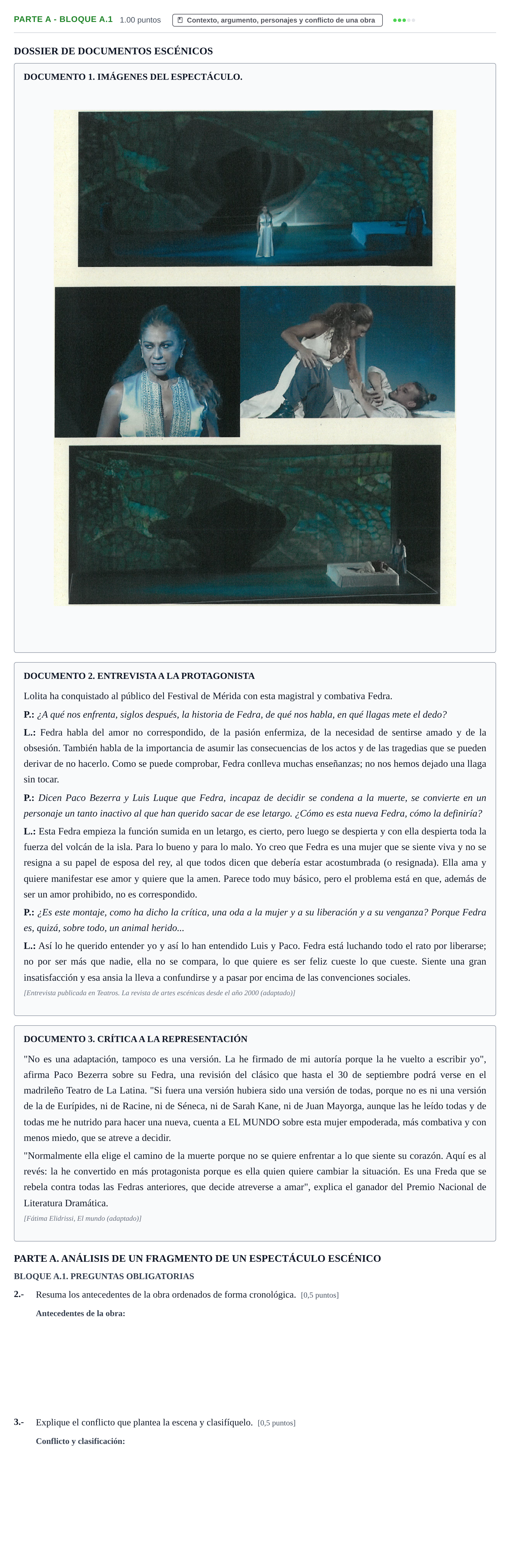 Enunciado: Ejercicio Parte A - Bloque A.1 · Artes Escénicas PAU La Rioja Ordinaria 2025
