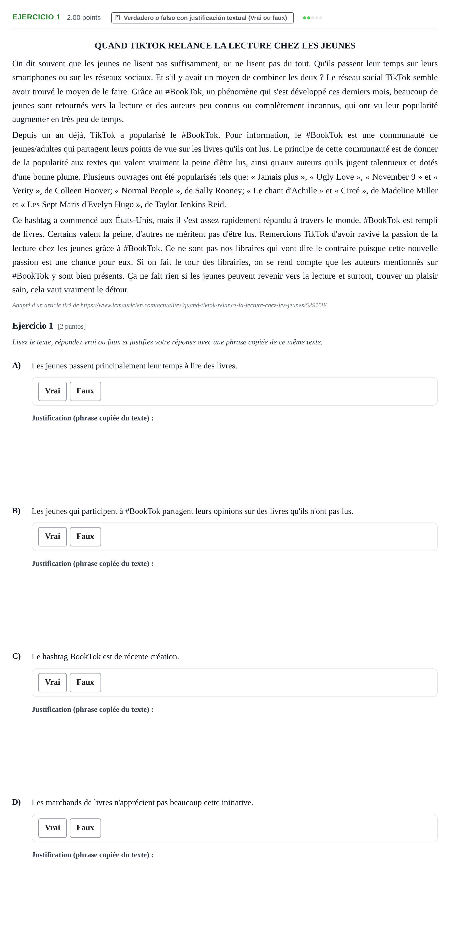 Enunciado: Ejercicio 1 · Francés PAU La Rioja Extraordinaria 2025