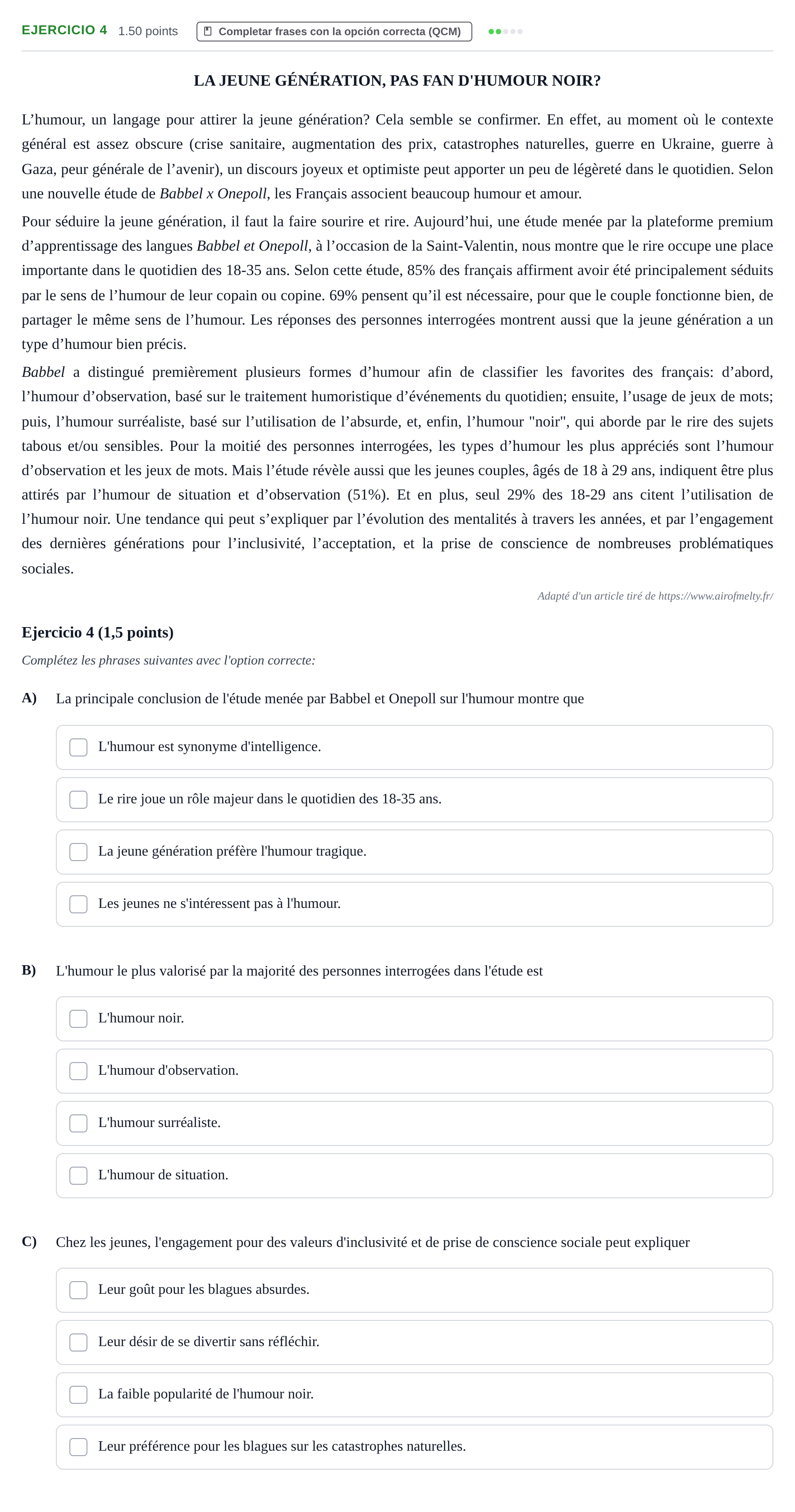 Enunciado: Ejercicio 4 · Francés PAU La Rioja Ordinaria 2025
