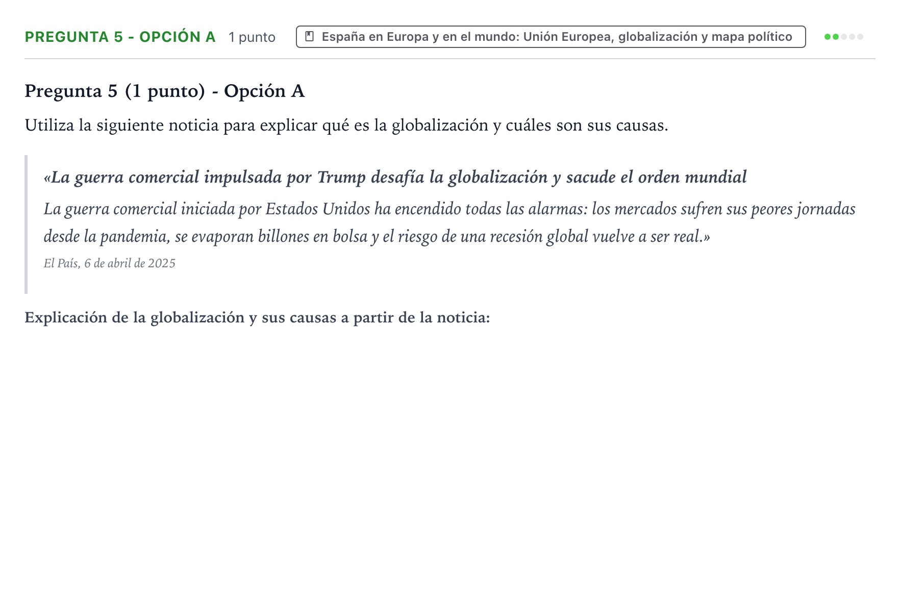 Enunciado: Pregunta 5 - Opción A · Geografía PAU La Rioja Ordinaria 2025