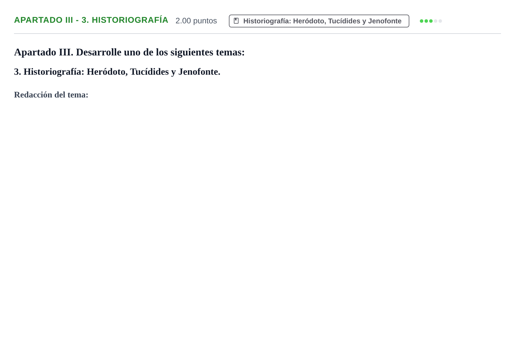 Enunciado: Apartado III - 3. Historiografía · Griego II PAU La Rioja Ordinaria 2025