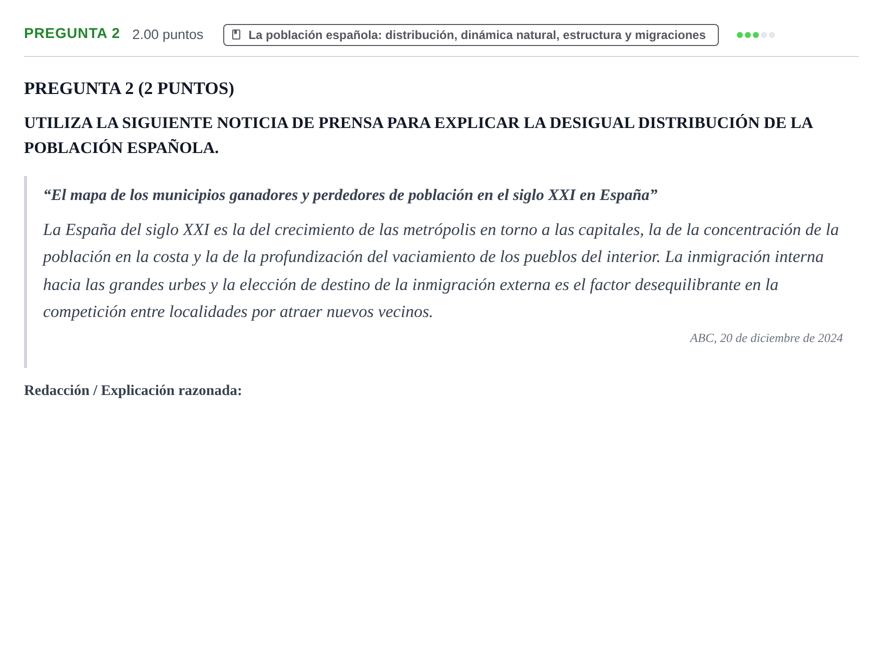 Enunciado: Pregunta 2 · Geografía PAU La Rioja Extraordinaria 2025