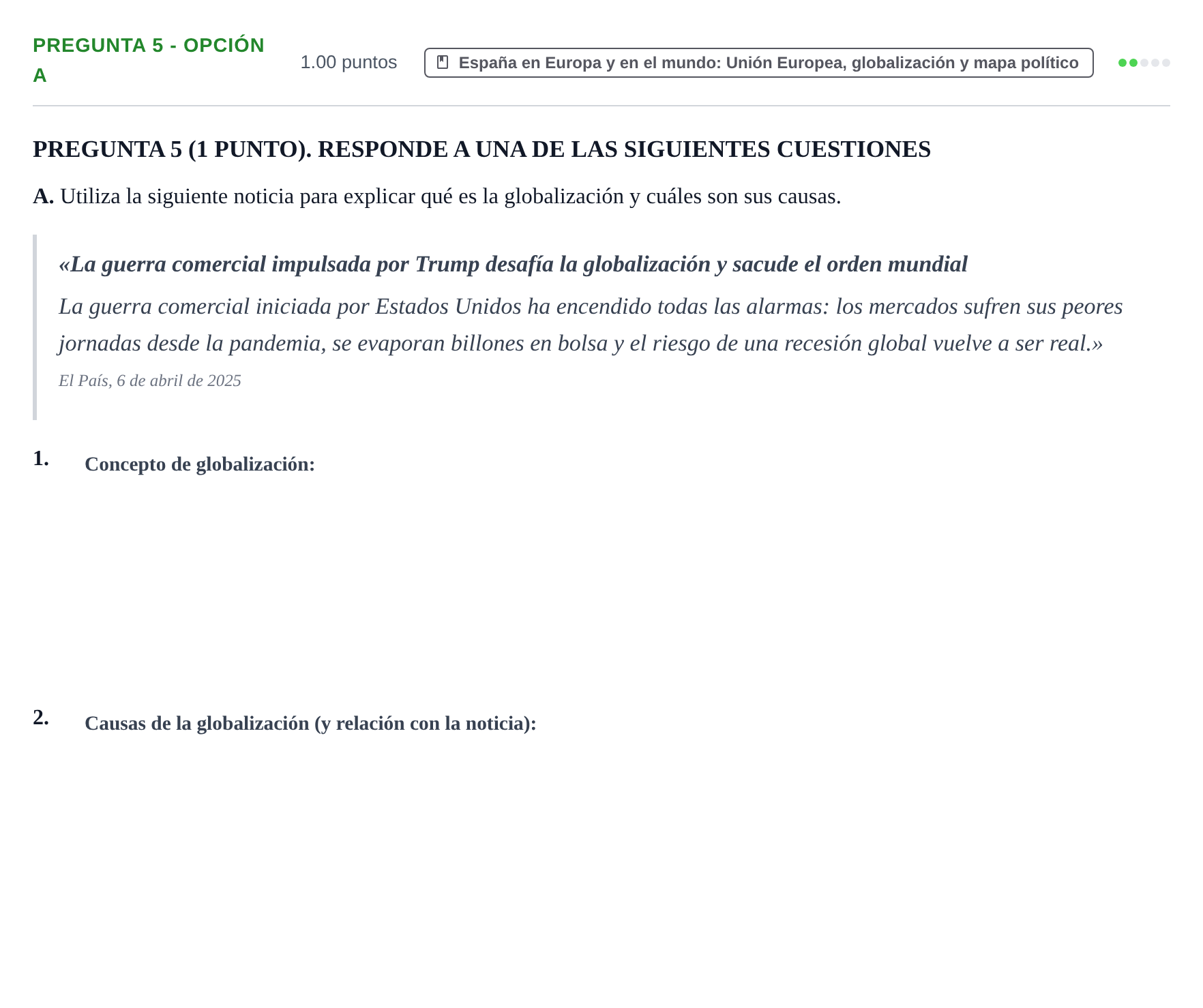 Enunciado: Pregunta 5 - Opción A · Geografía PAU La Rioja Extraordinaria 2025