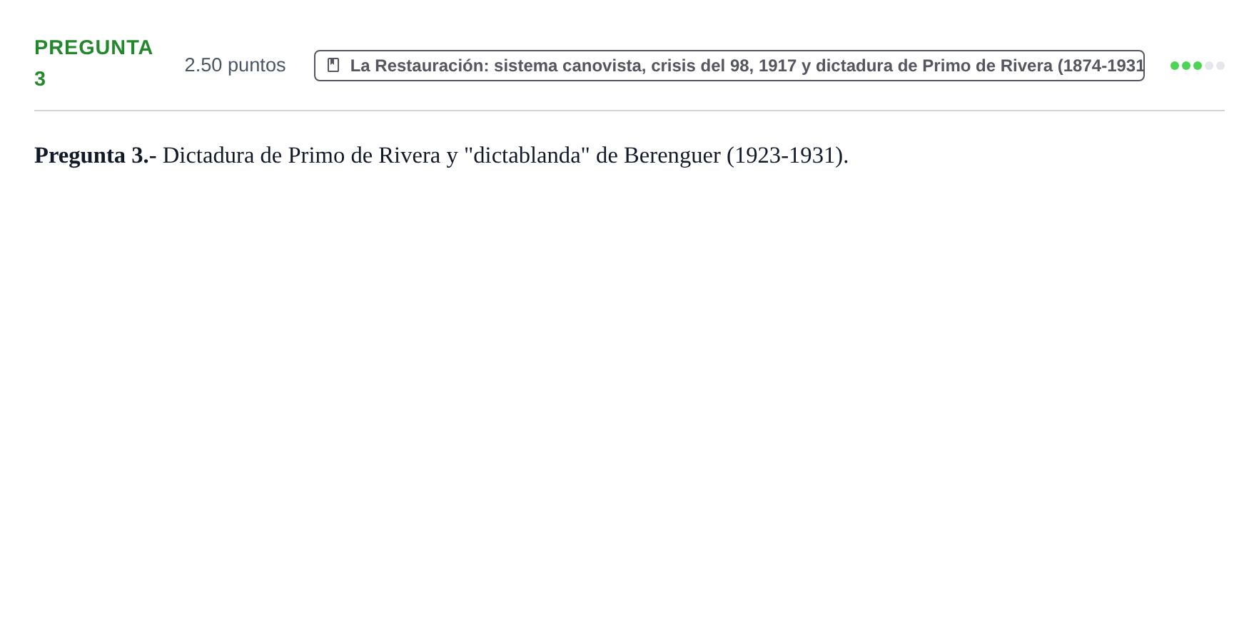 Enunciado: Pregunta 3 · Historia de España PAU La Rioja Ordinaria 2025