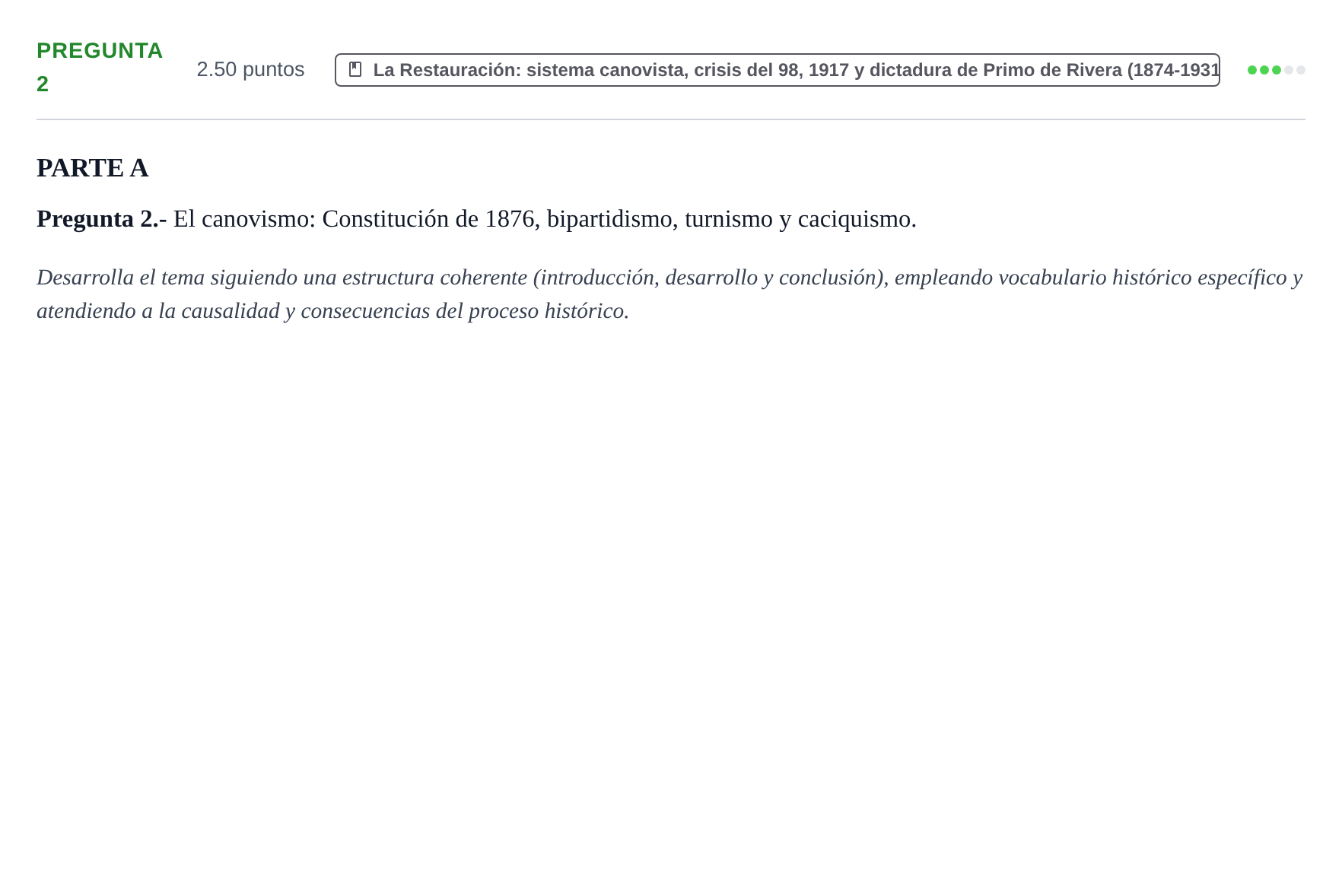 Enunciado: Pregunta 2 · Historia de España PAU La Rioja Extraordinaria 2025