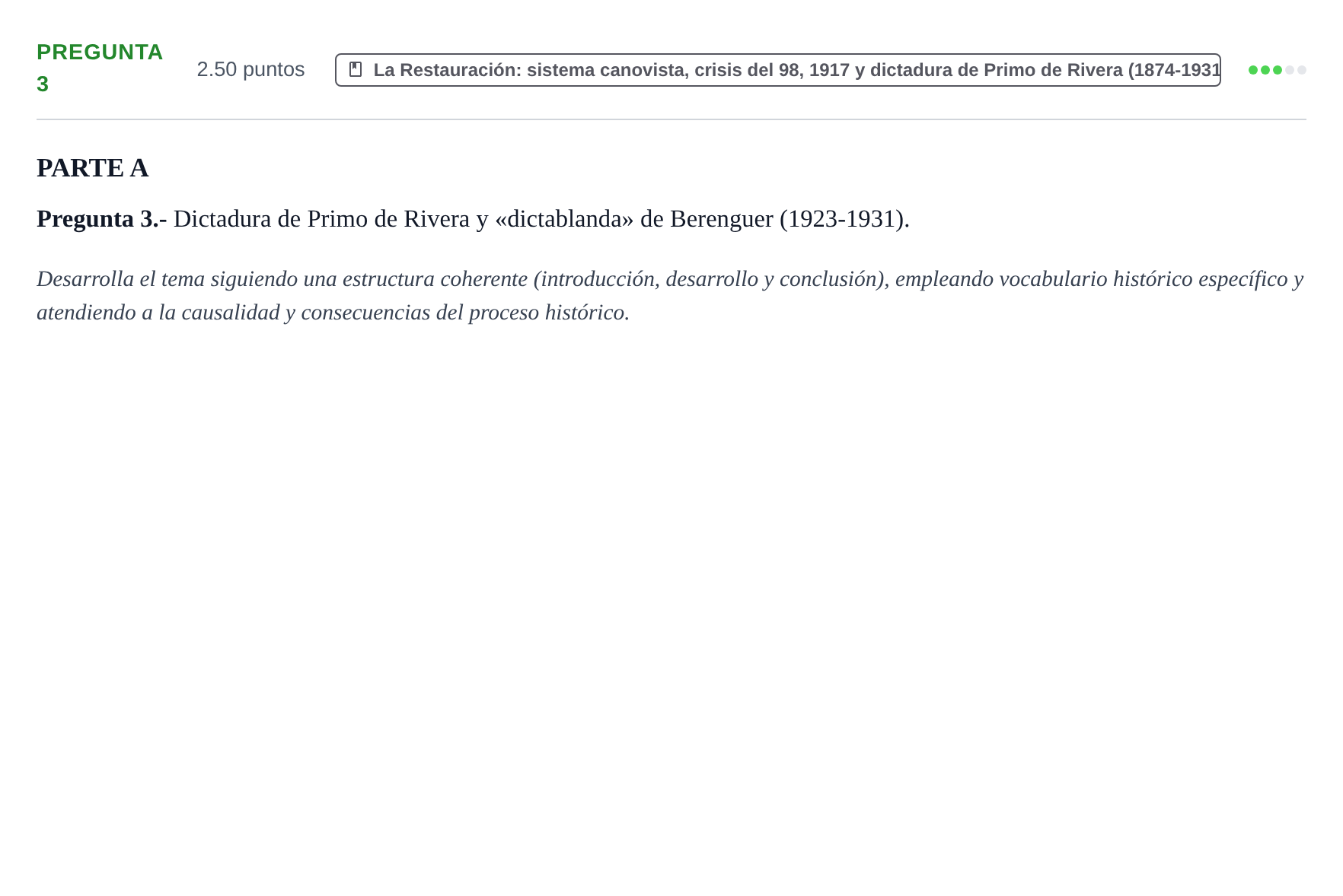 Enunciado: Pregunta 3 · Historia de España PAU La Rioja Extraordinaria 2025