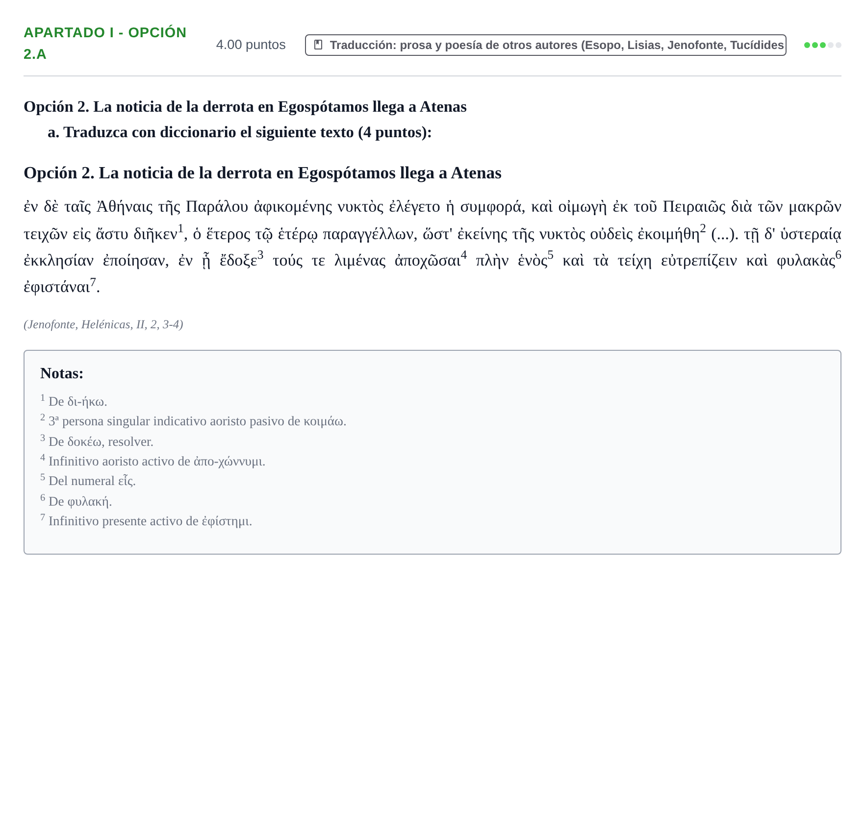 Enunciado: Apartado I - Opción 2.a · Griego II PAU La Rioja Extraordinaria 2025