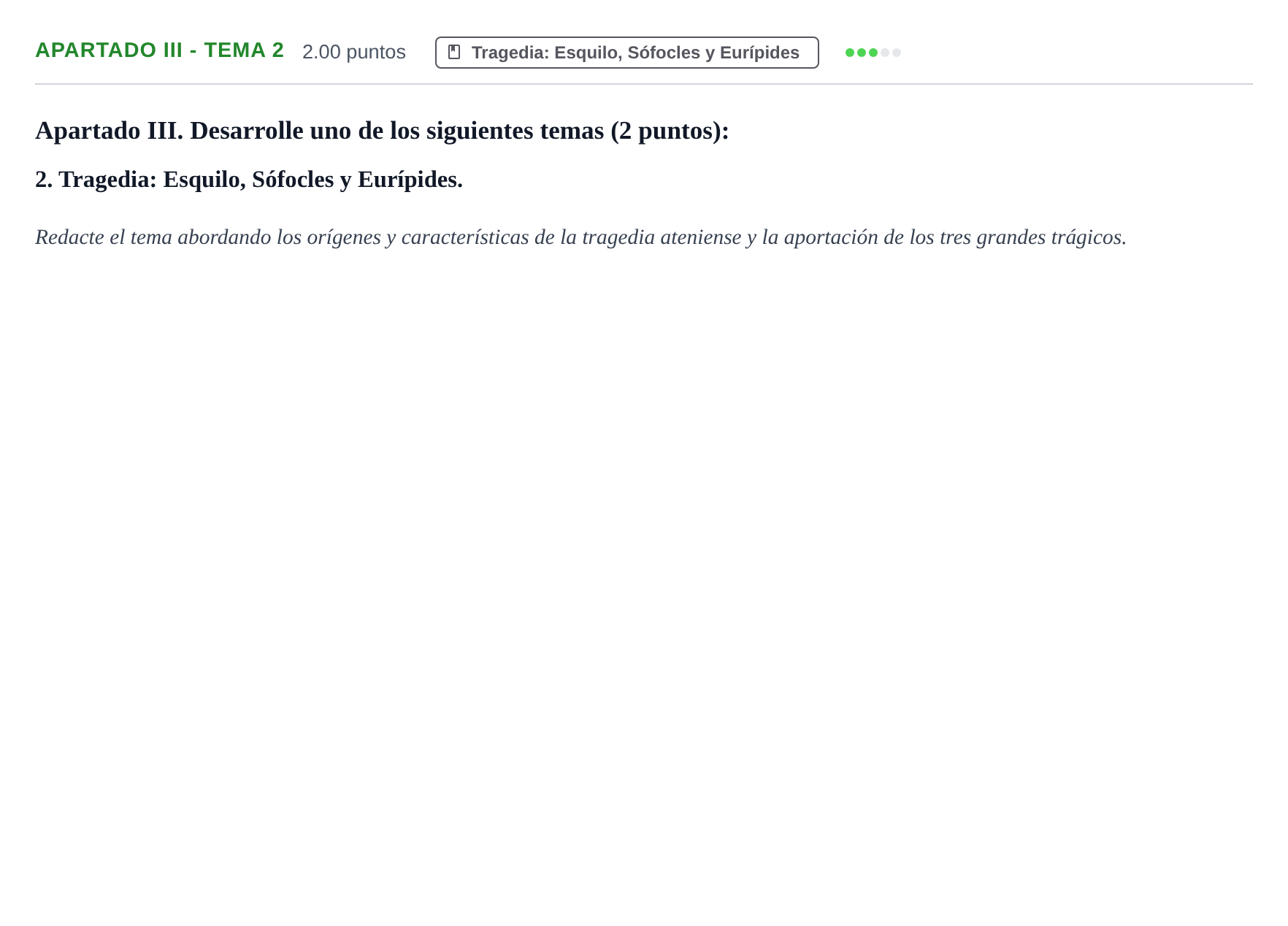 Enunciado: Apartado III - Tema 2 · Griego II PAU La Rioja Extraordinaria 2025