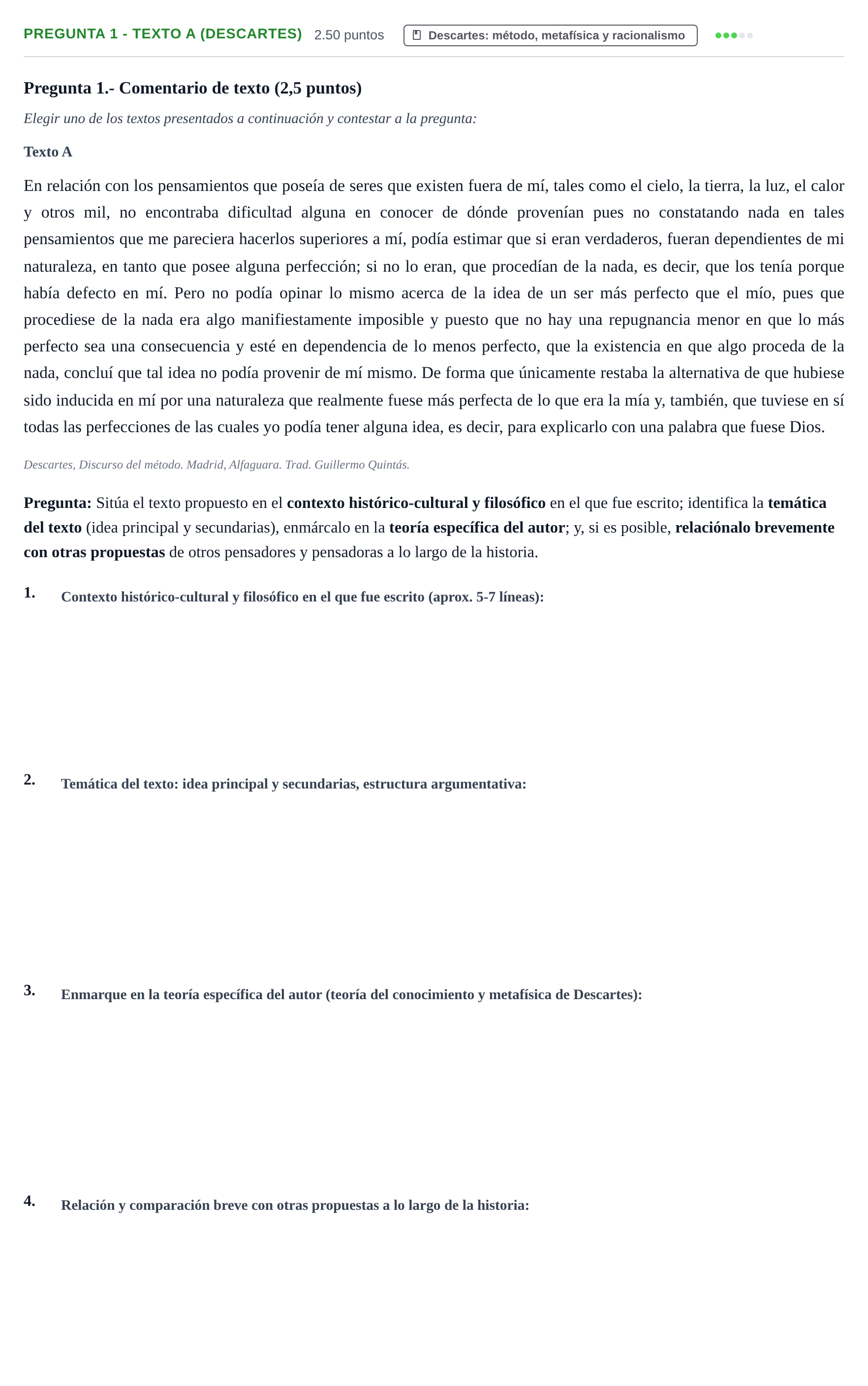 Enunciado: Pregunta 1 - Texto A (Descartes) · Historia de la Filosofía PAU La Rioja Ordinaria 2025