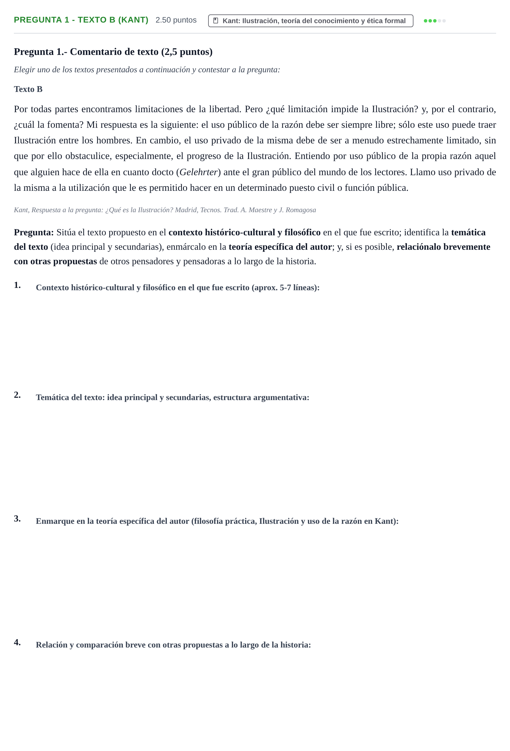 Enunciado: Pregunta 1 - Texto B (Kant) · Historia de la Filosofía PAU La Rioja Ordinaria 2025