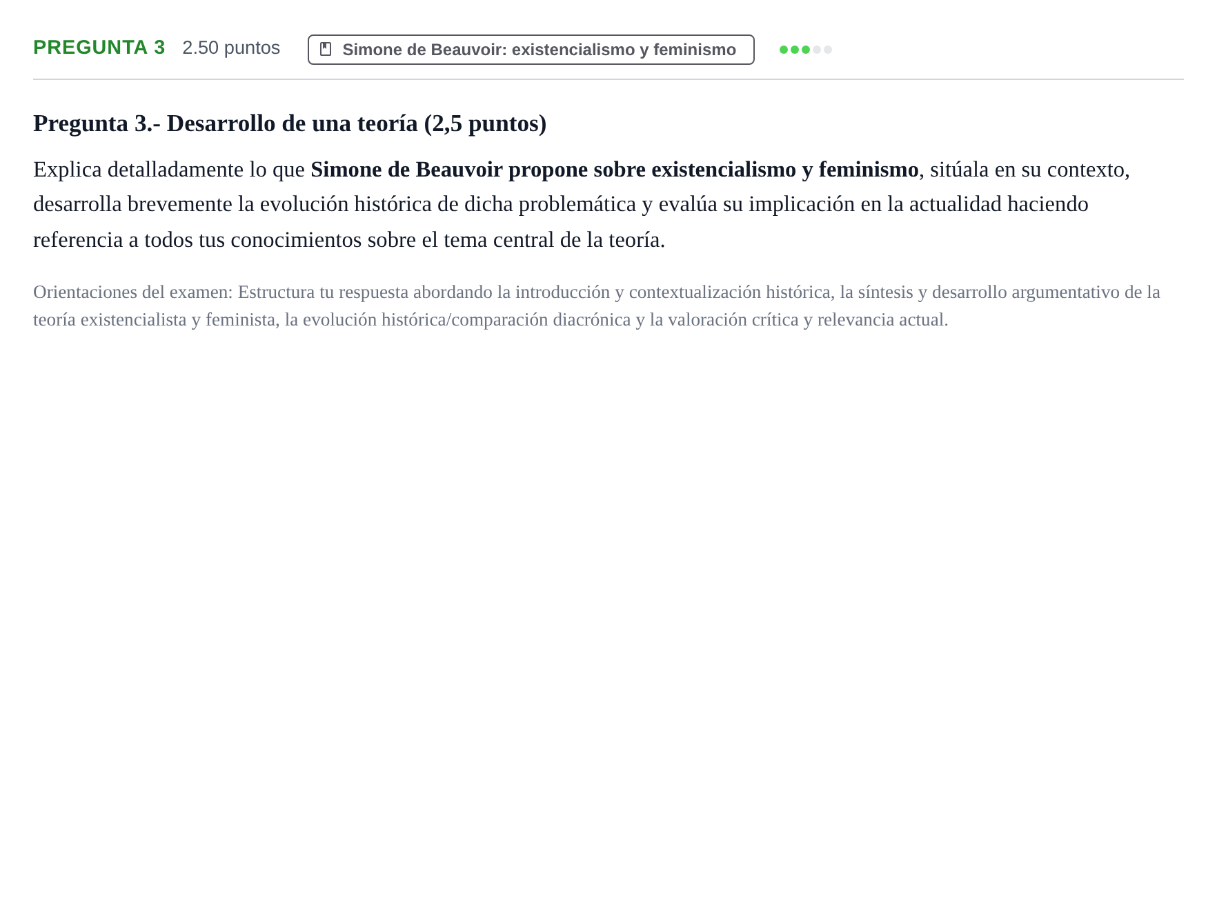 Enunciado: Pregunta 3 - Simone de Beauvoir · Historia de la Filosofía PAU La Rioja Ordinaria 2025