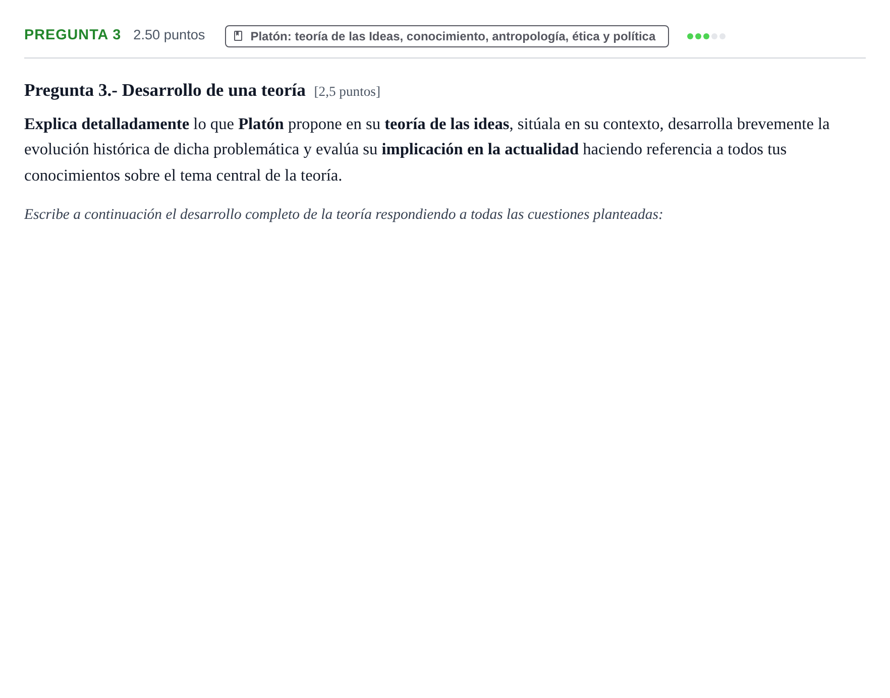 Enunciado: Pregunta 3 - Platón · Historia de la Filosofía PAU La Rioja Extraordinaria 2025