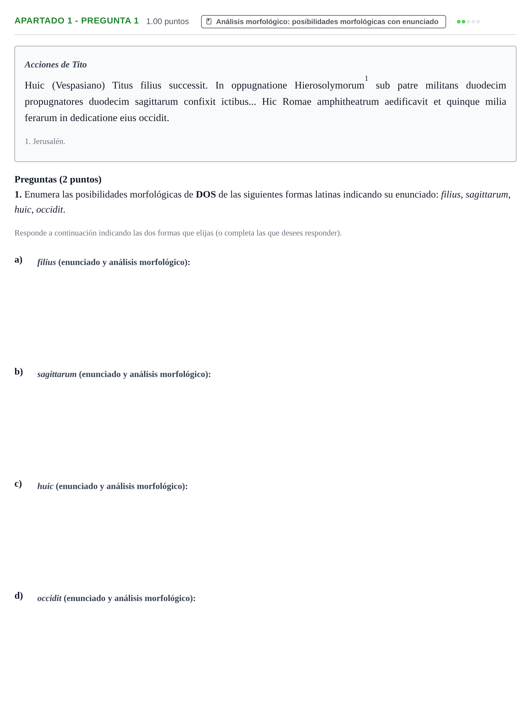 Enunciado: Apartado 1 - Pregunta 1 · Latín II PAU La Rioja Extraordinaria 2025