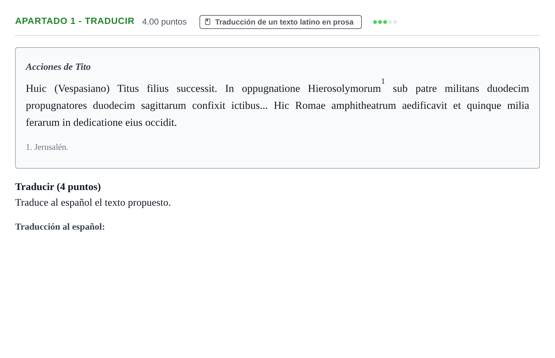 Enunciado: Apartado 1 - Traducir · Latín II PAU La Rioja Extraordinaria 2025