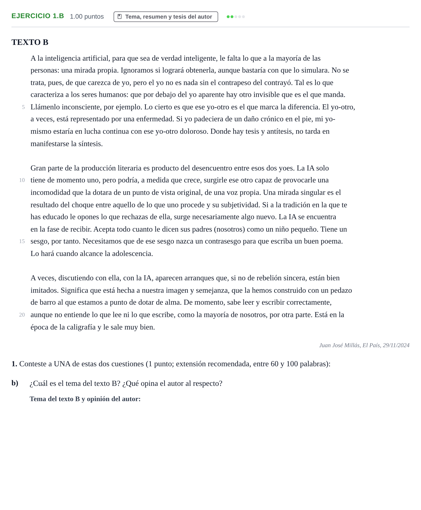 Enunciado: Ejercicio 1.b · Lengua Castellana y Literatura II PAU La Rioja Ordinaria 2025