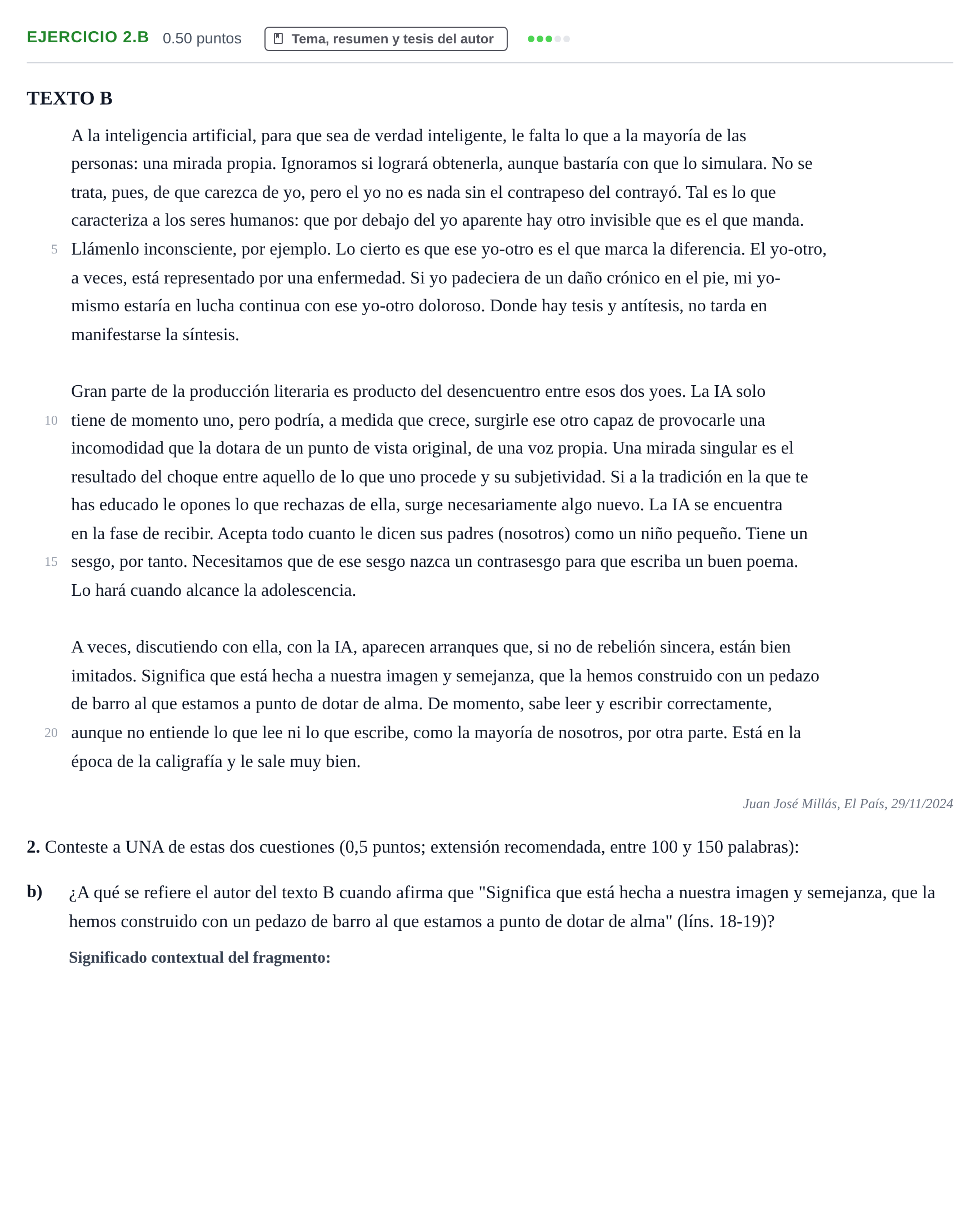 Enunciado: Ejercicio 2.b · Lengua Castellana y Literatura II PAU La Rioja Ordinaria 2025