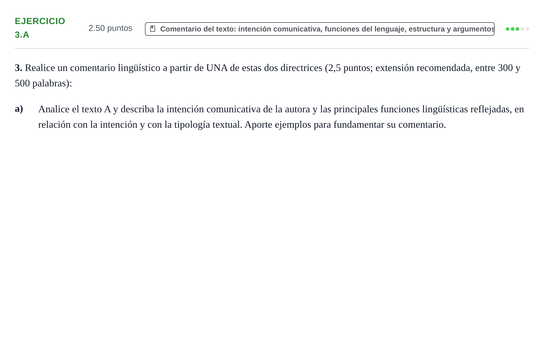 Enunciado: Ejercicio 3.a · Lengua Castellana y Literatura II PAU La Rioja Ordinaria 2025