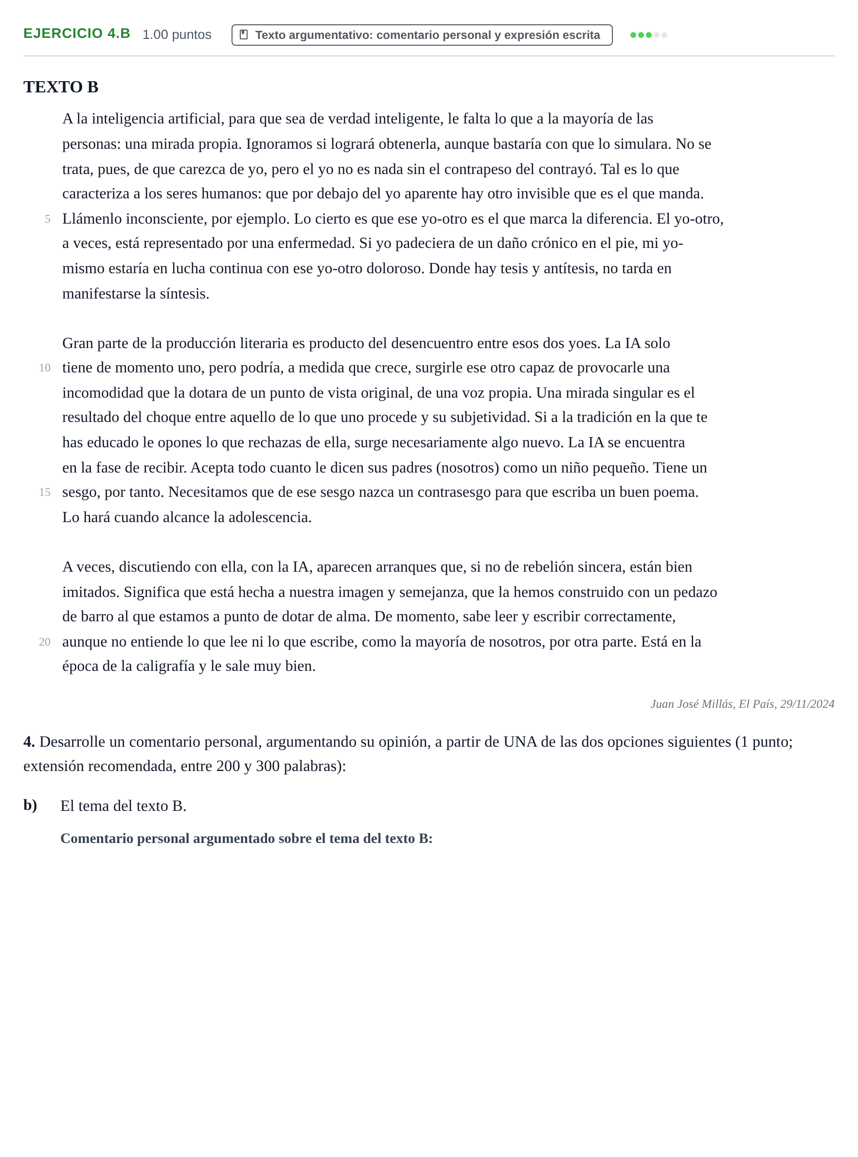 Enunciado: Ejercicio 4.b · Lengua Castellana y Literatura II PAU La Rioja Ordinaria 2025