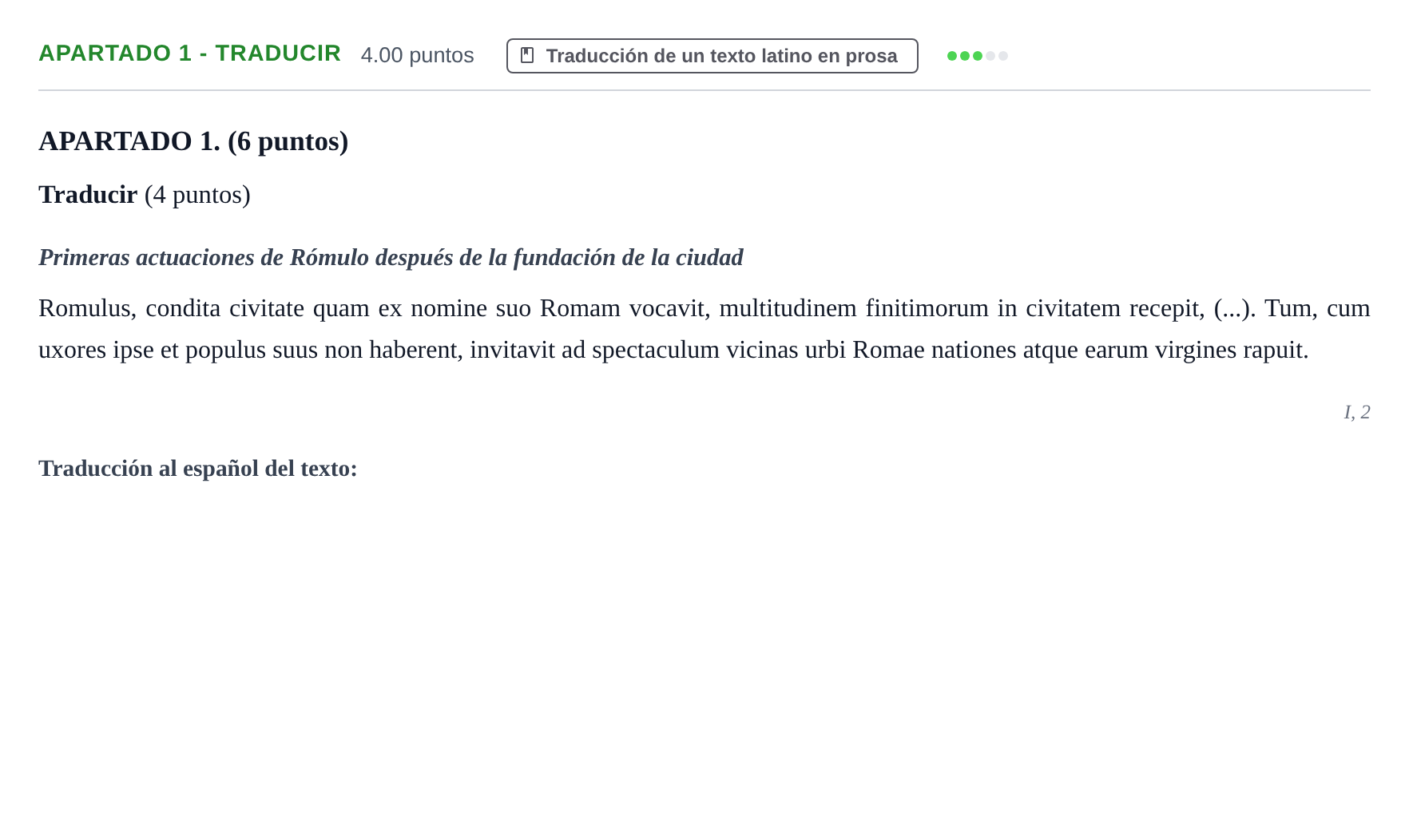 Enunciado: Apartado 1 - Traducir · Latín II PAU La Rioja Ordinaria 2025