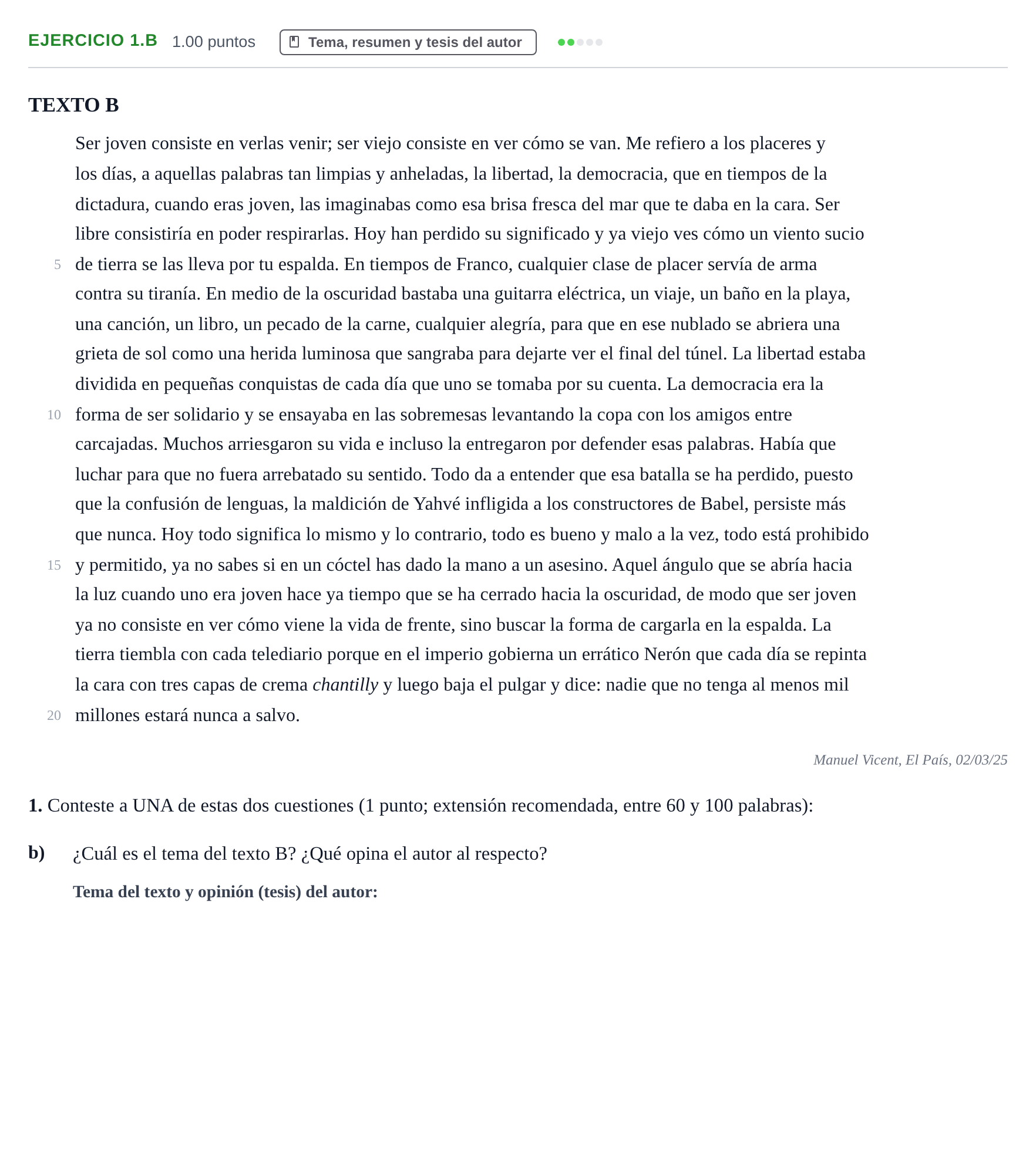 Enunciado: Ejercicio 1.b · Lengua Castellana y Literatura II PAU La Rioja Extraordinaria 2025