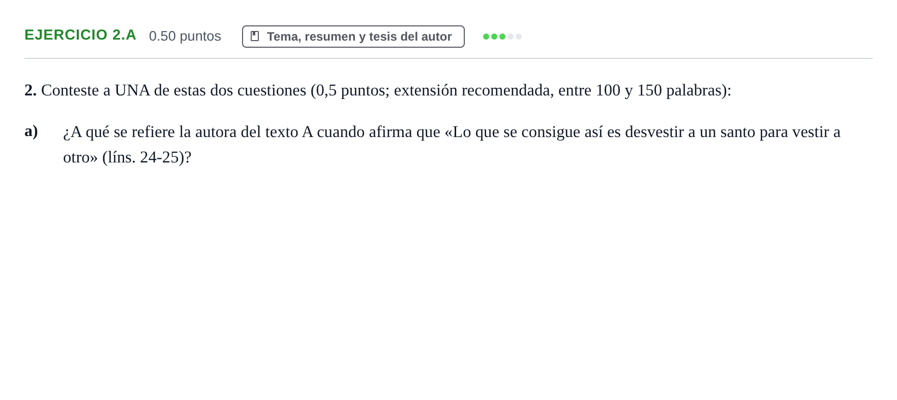 Enunciado: Ejercicio 2.a · Lengua Castellana y Literatura II PAU La Rioja Extraordinaria 2025