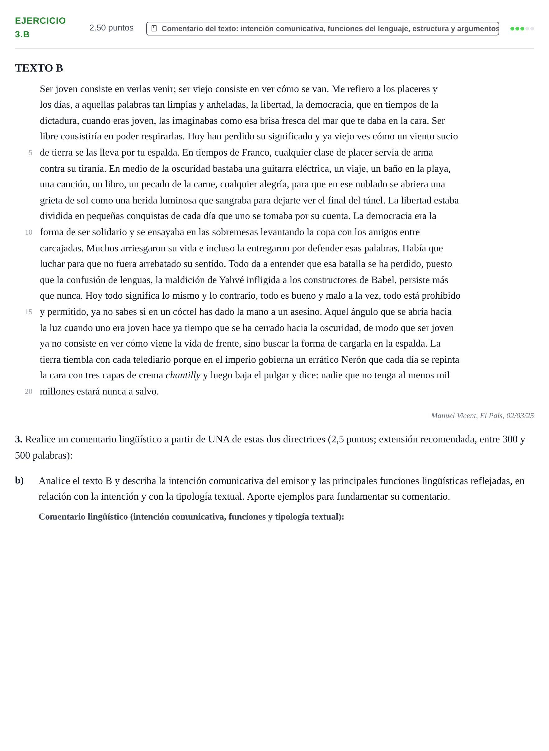 Enunciado: Ejercicio 3.b · Lengua Castellana y Literatura II PAU La Rioja Extraordinaria 2025