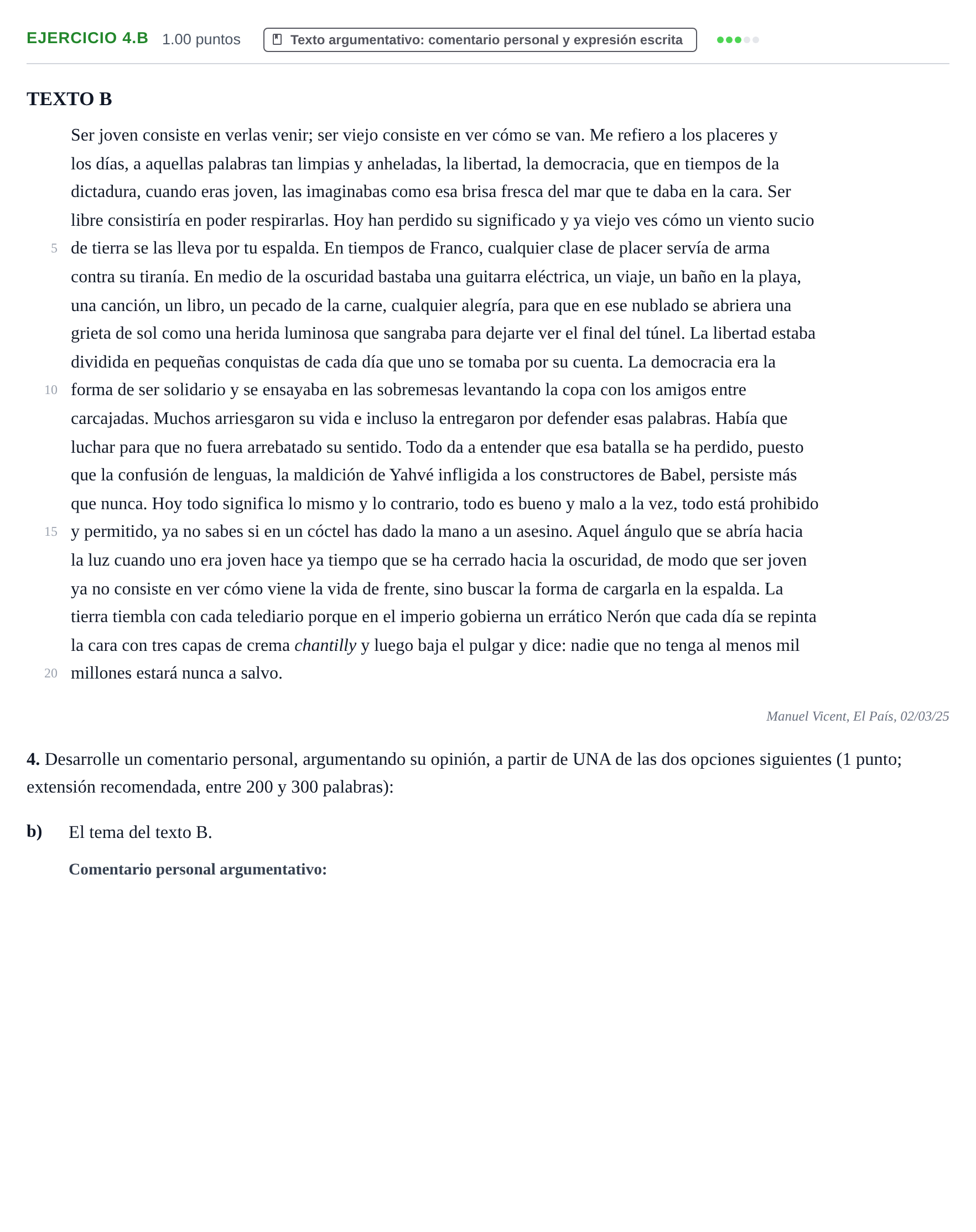 Enunciado: Ejercicio 4.b · Lengua Castellana y Literatura II PAU La Rioja Extraordinaria 2025