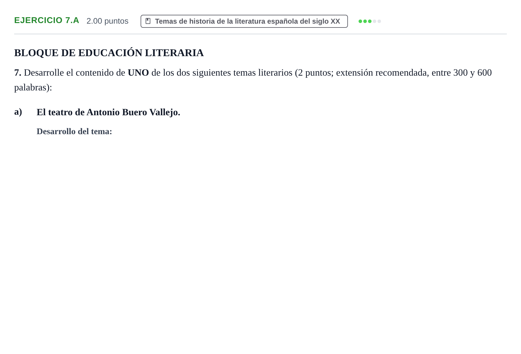 Enunciado: Ejercicio 7.a · Lengua Castellana y Literatura II PAU La Rioja Extraordinaria 2025