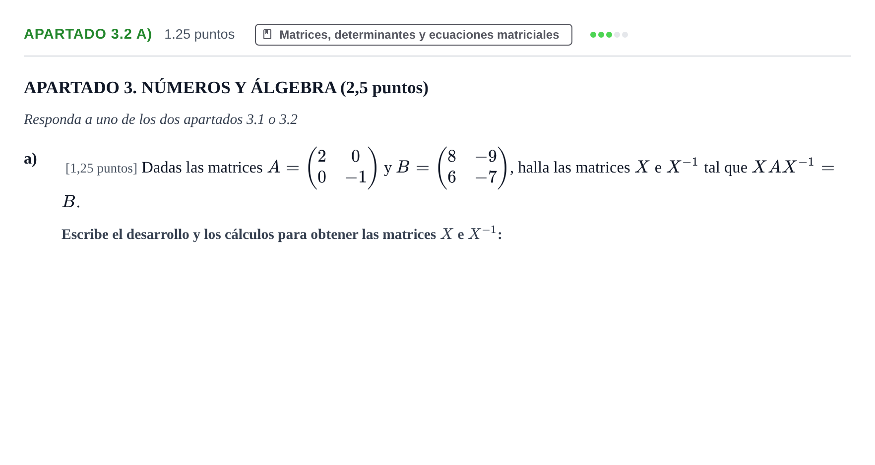 Enunciado: Apartado 3.2 a) · Matemáticas II PAU La Rioja Extraordinaria 2025
