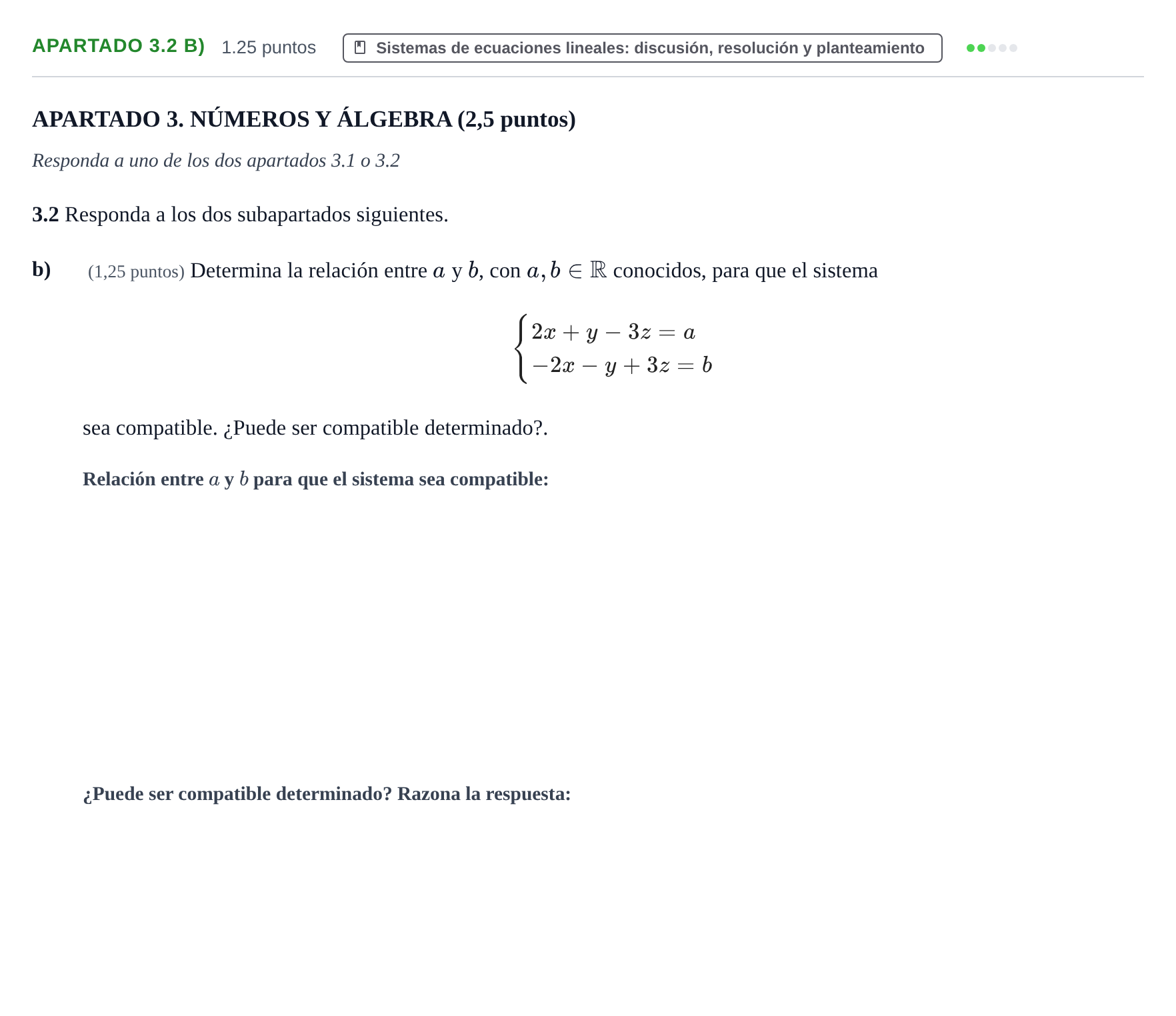 Enunciado: Apartado 3.2 b) · Matemáticas II PAU La Rioja Extraordinaria 2025