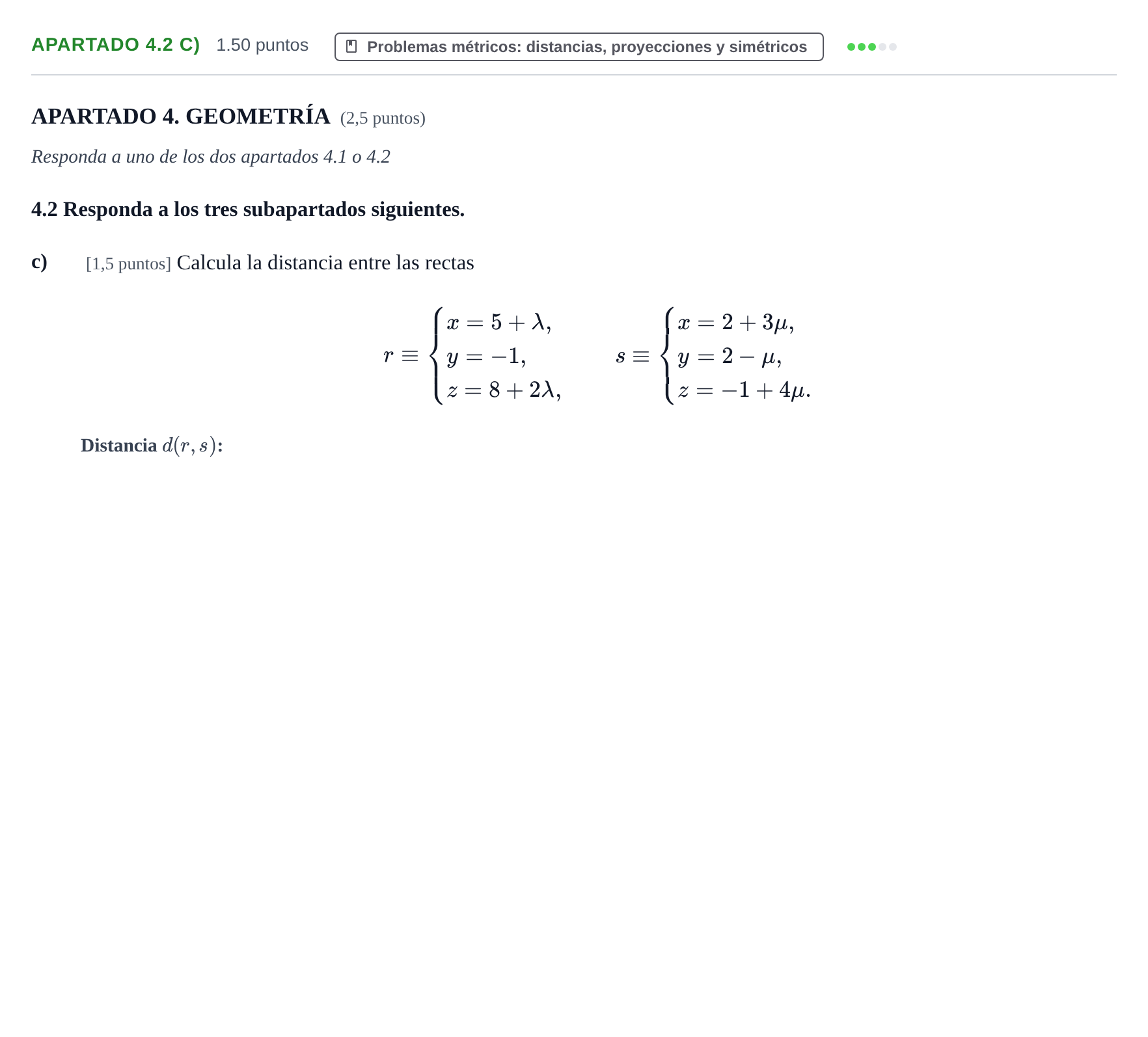 Enunciado: Apartado 4.2 c) · Matemáticas II PAU La Rioja Extraordinaria 2025