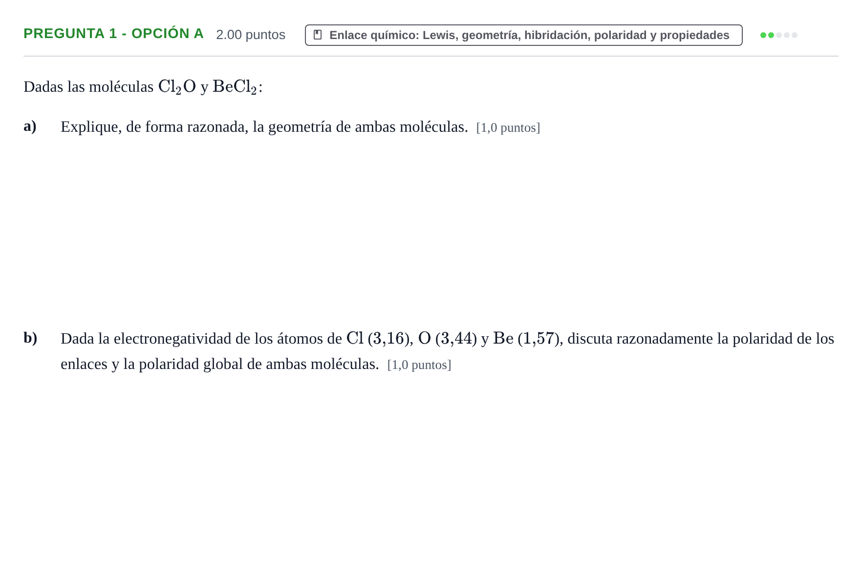 Enunciado: Pregunta 1 - Opción A · Química PAU La Rioja Ordinaria 2025