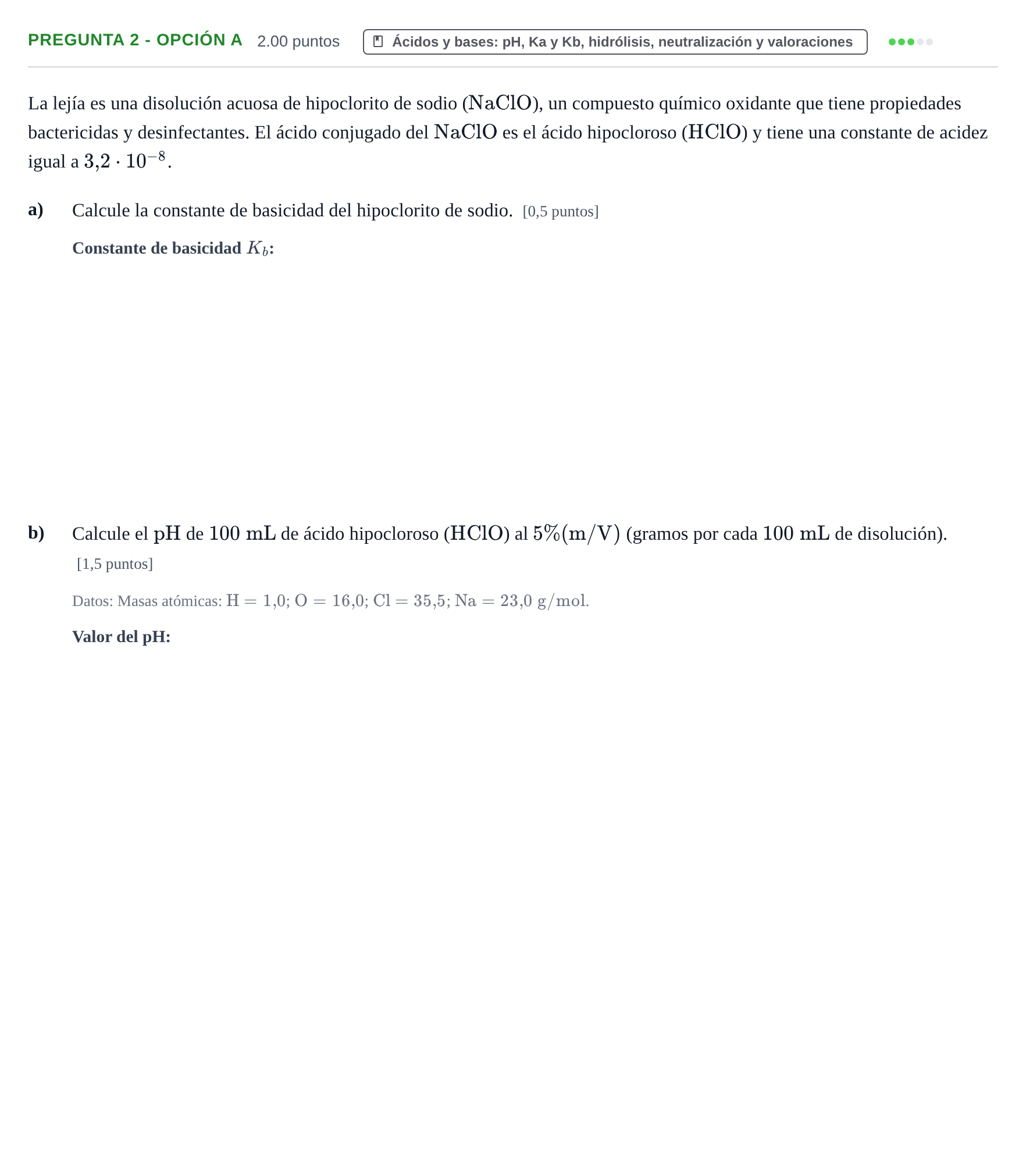 Enunciado: Pregunta 2 - Opción A · Química PAU La Rioja Ordinaria 2025