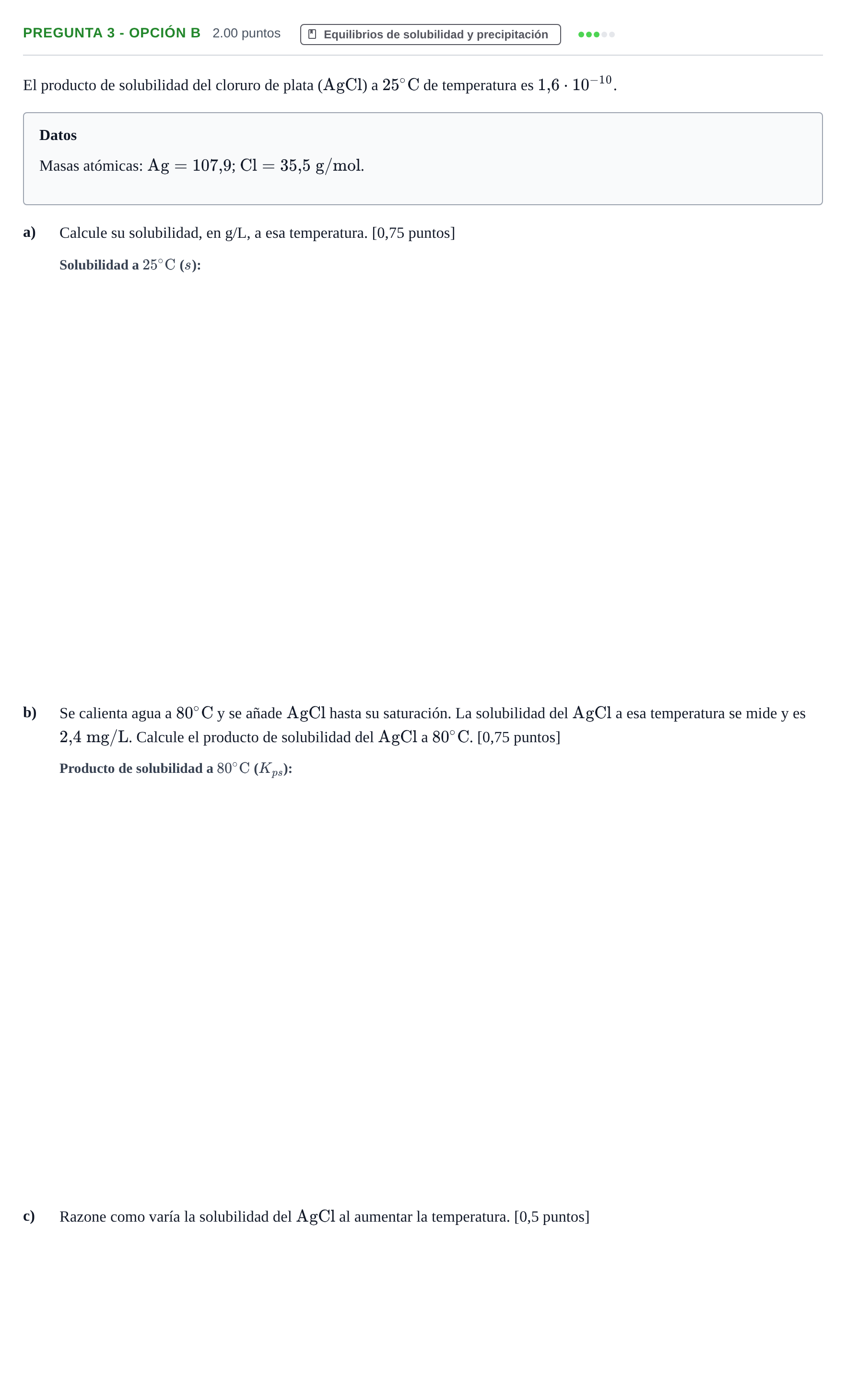 Enunciado: Pregunta 3 - Opción B · Química PAU La Rioja Ordinaria 2025