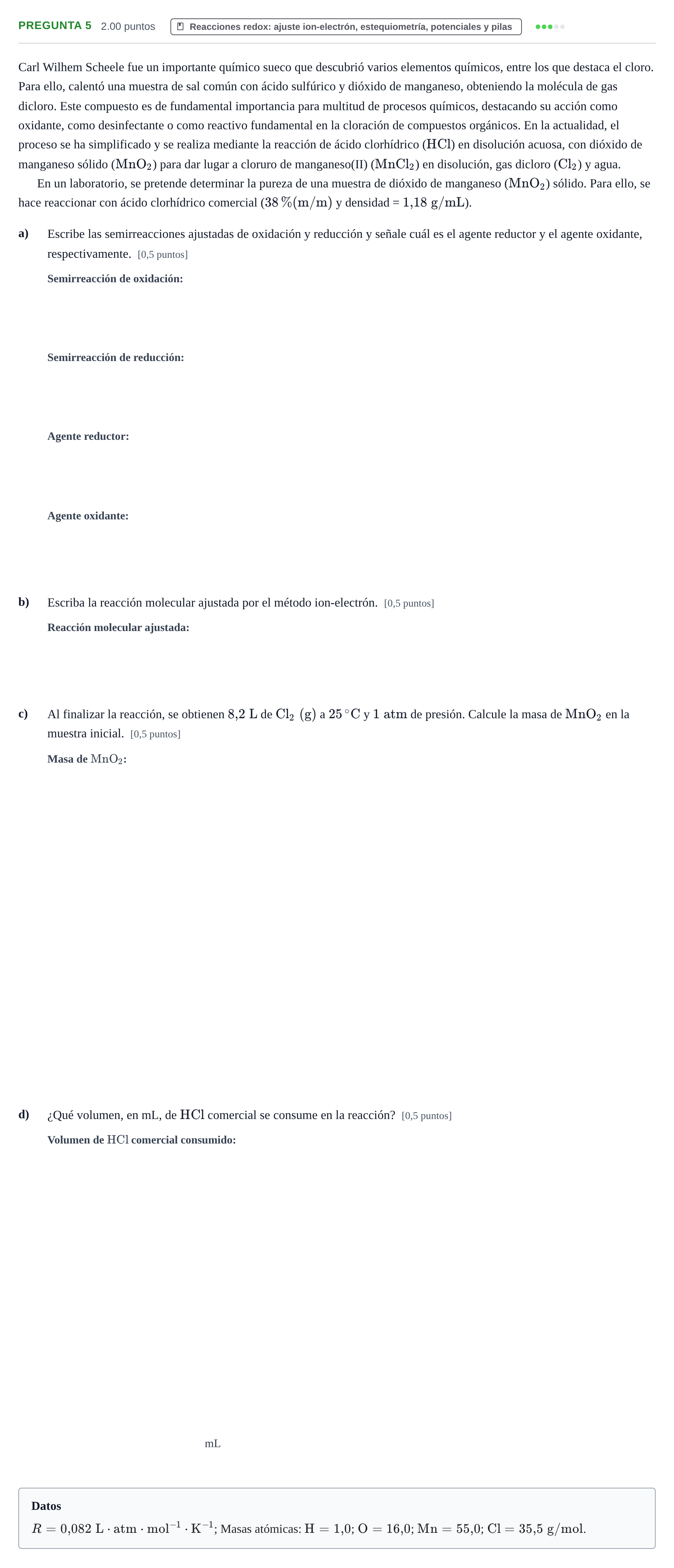 Enunciado: Pregunta 5 · Química PAU La Rioja Ordinaria 2025