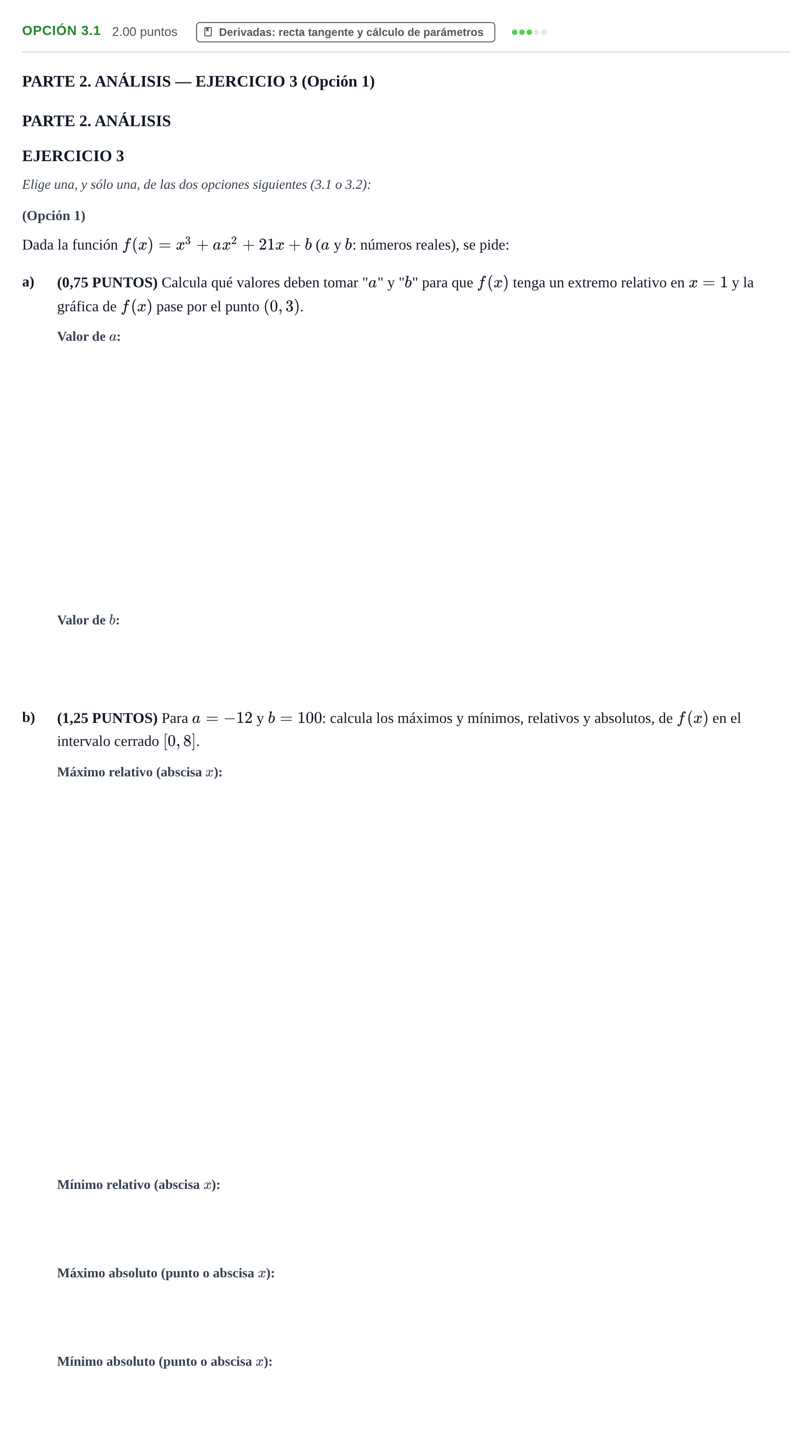 Enunciado: Opción 3.1 - Derivadas · Matemáticas aplicadas a las Ciencias Sociales II PAU La Rioja Ordinaria 2025