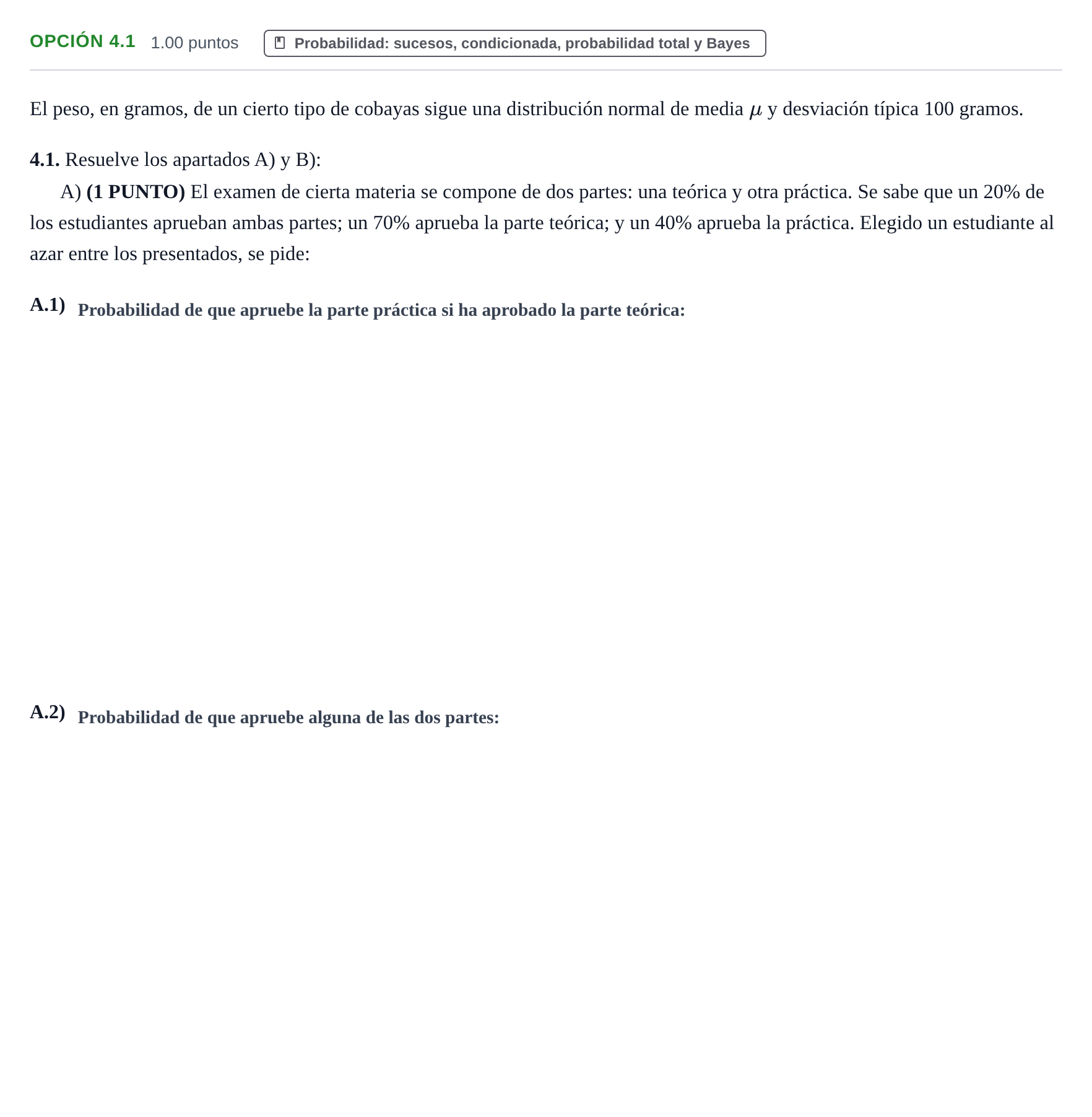 Enunciado: Opción 4.1 - Probabilidad · Matemáticas aplicadas a las Ciencias Sociales II PAU La Rioja Ordinaria 2025