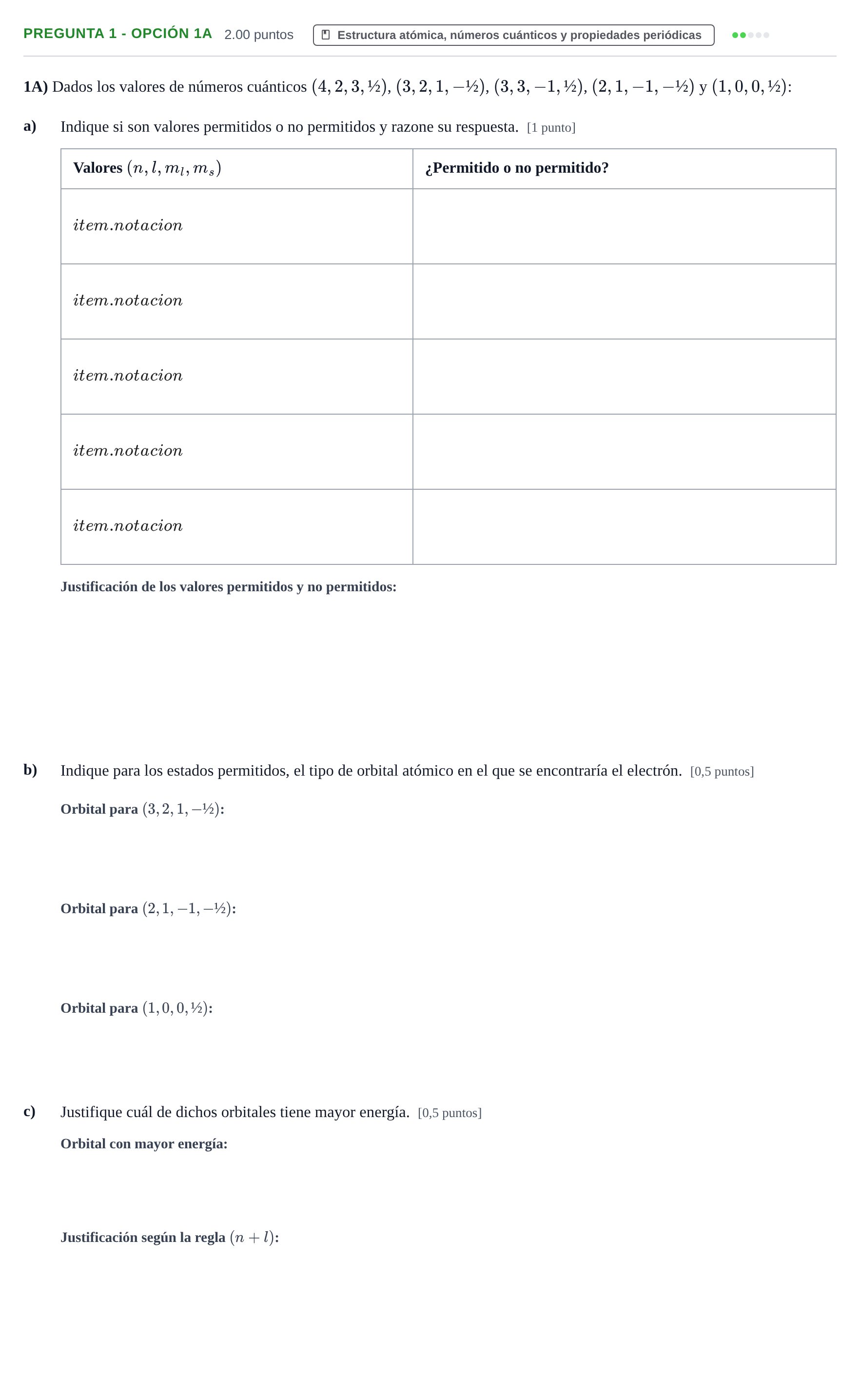 Enunciado: Pregunta 1 - Opción 1A · Química PAU La Rioja Extraordinaria 2025